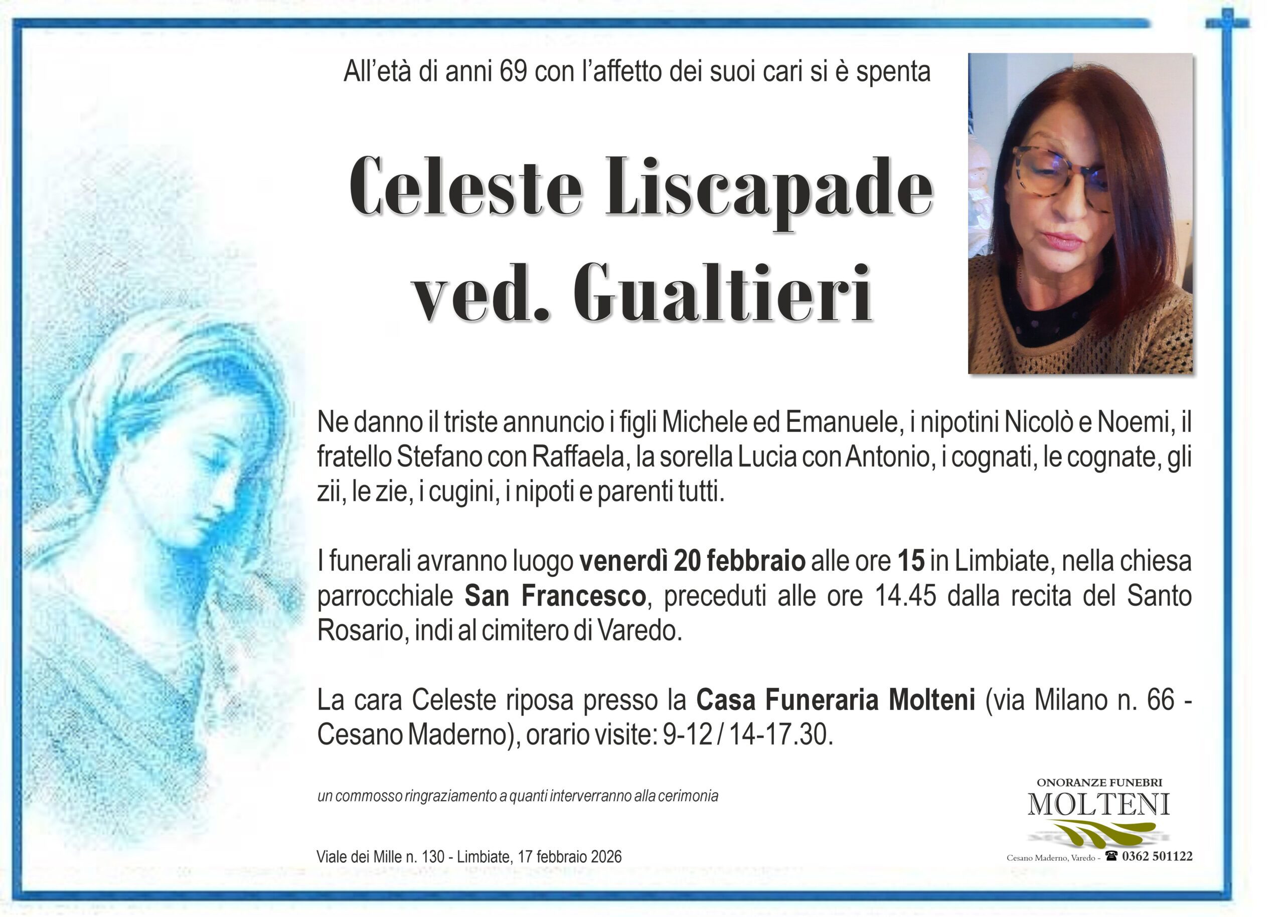Celeste Liscapade<br>ved. Gualtieri<p>Classe 1956<p>