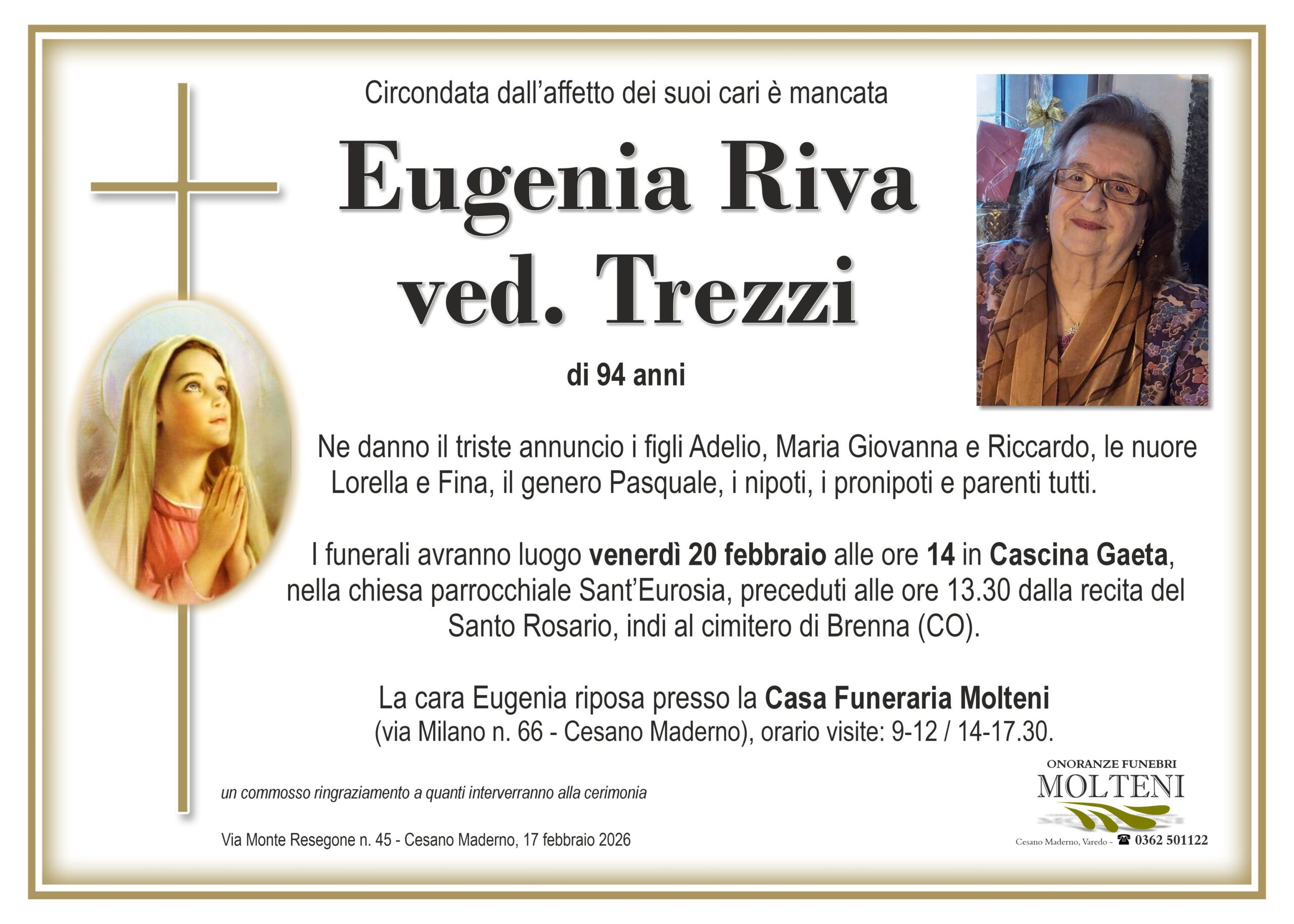 Eugenia Riva<br>ved. Trezzi<p>Classe 1931<p>