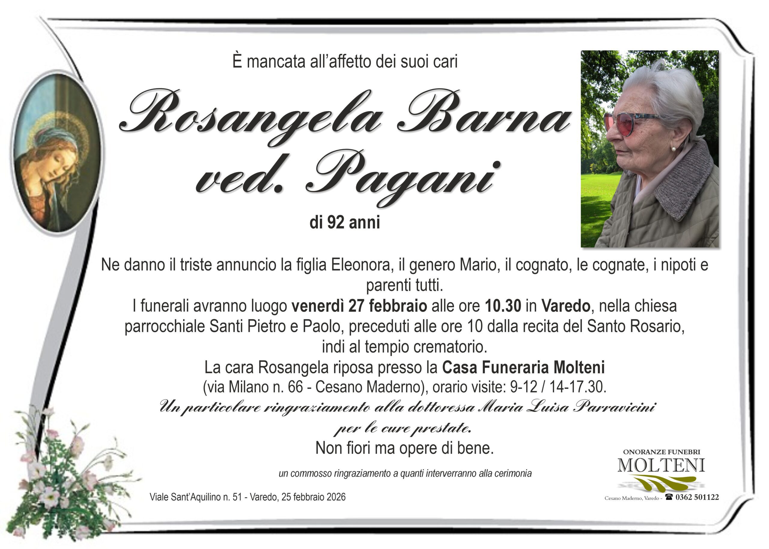 Rosangela Barna<br>ved. Pagani<p>Classe 1933<p>