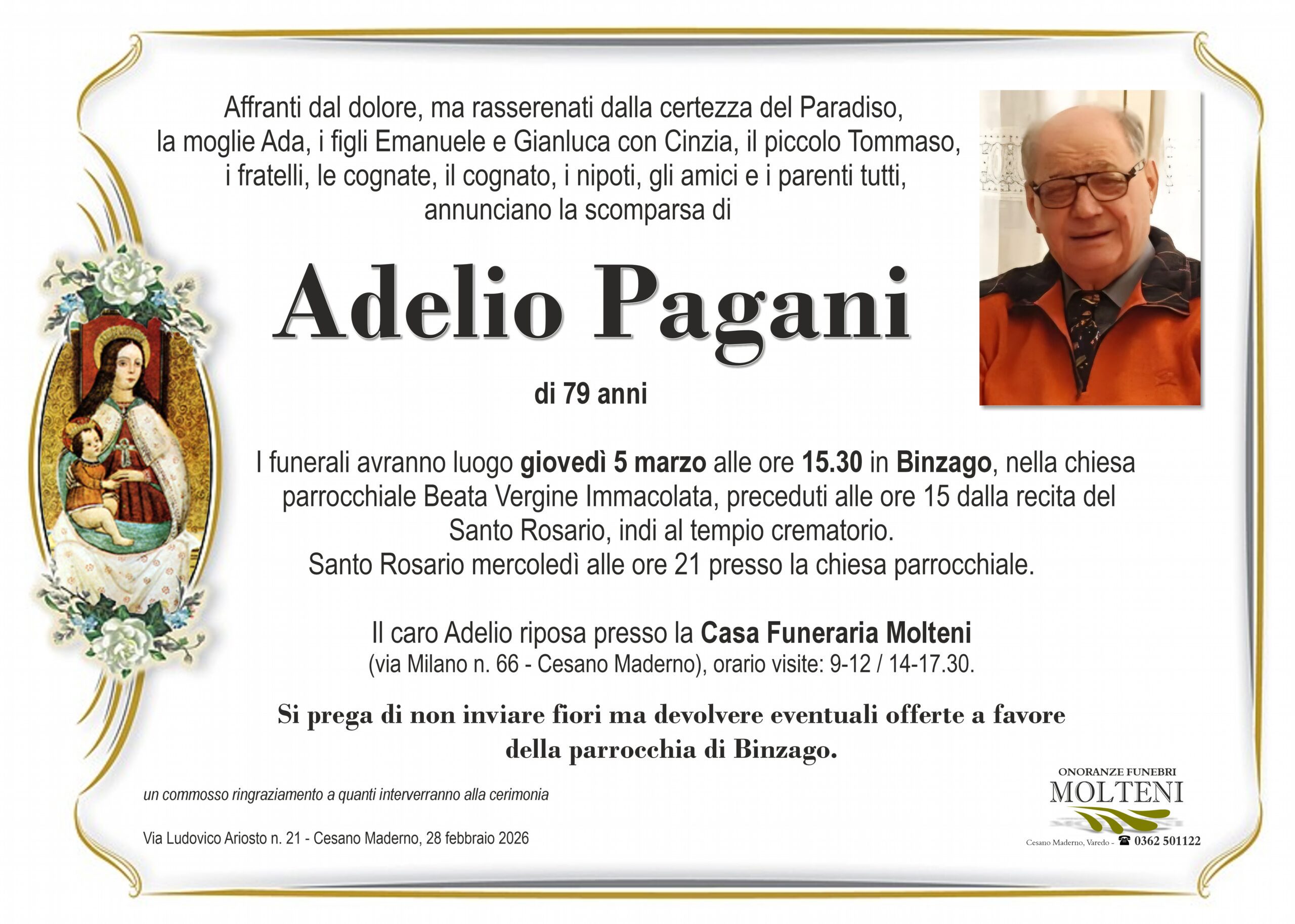 Adelio Pagani<p>Classe 1947<p>