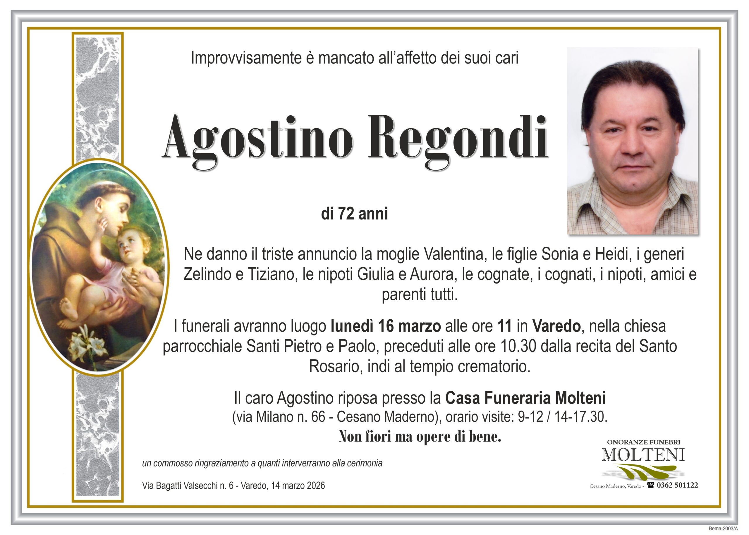 Agostino Regondi<p>Classe 1953<p>