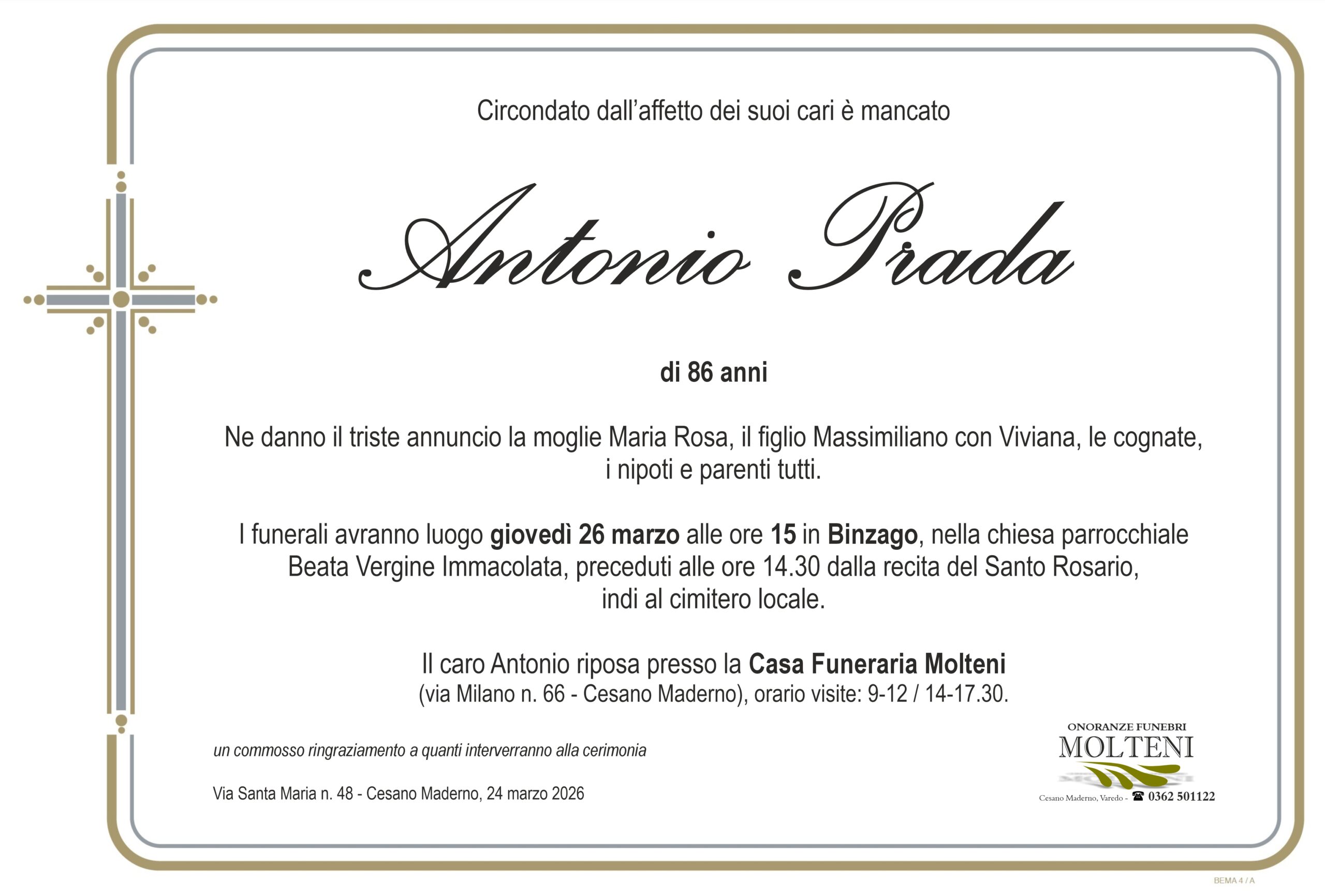 Antonio Prada<p>Classe 1940<p>