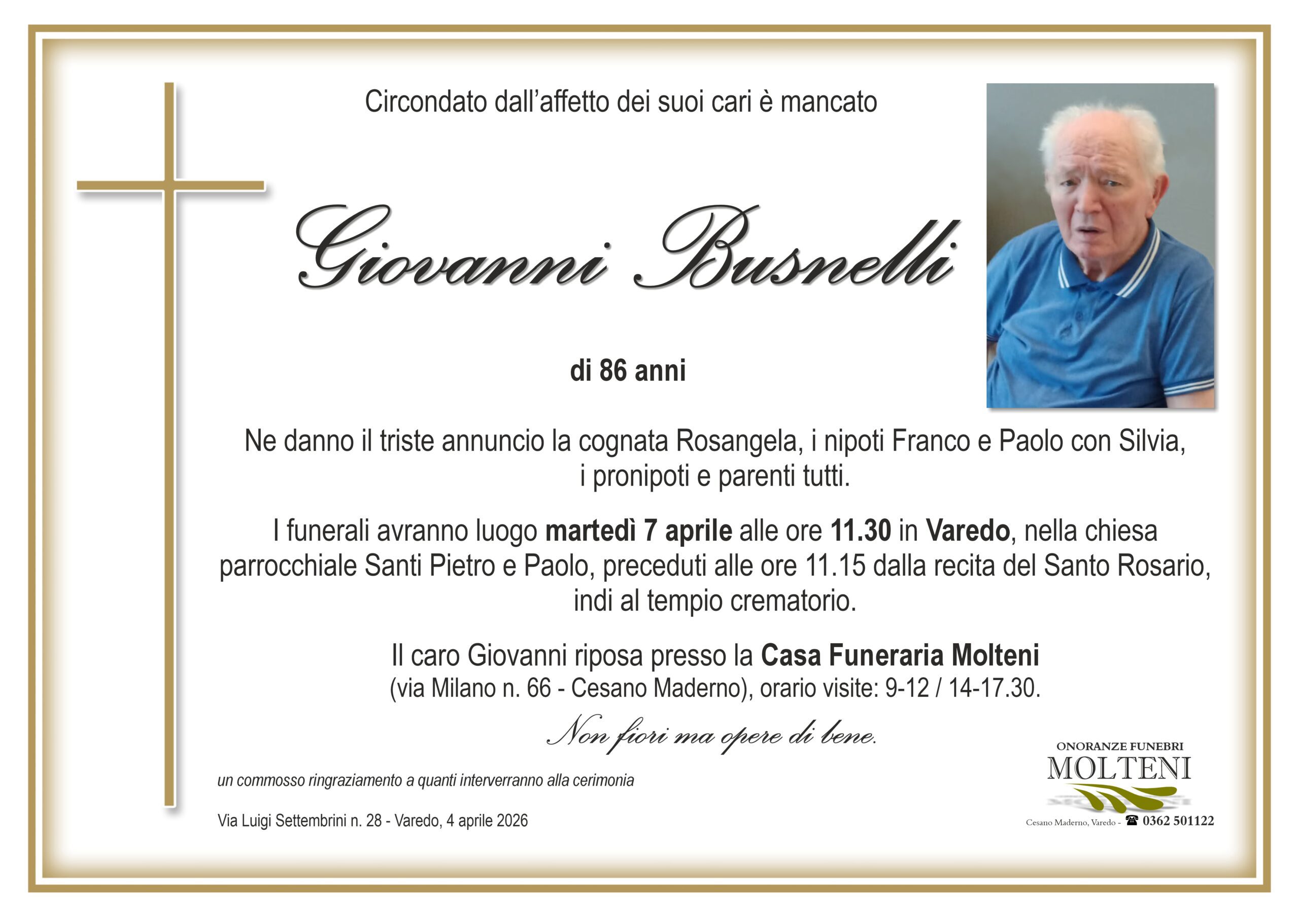 Giovanni Busnelli<p>Classe 1940<p>