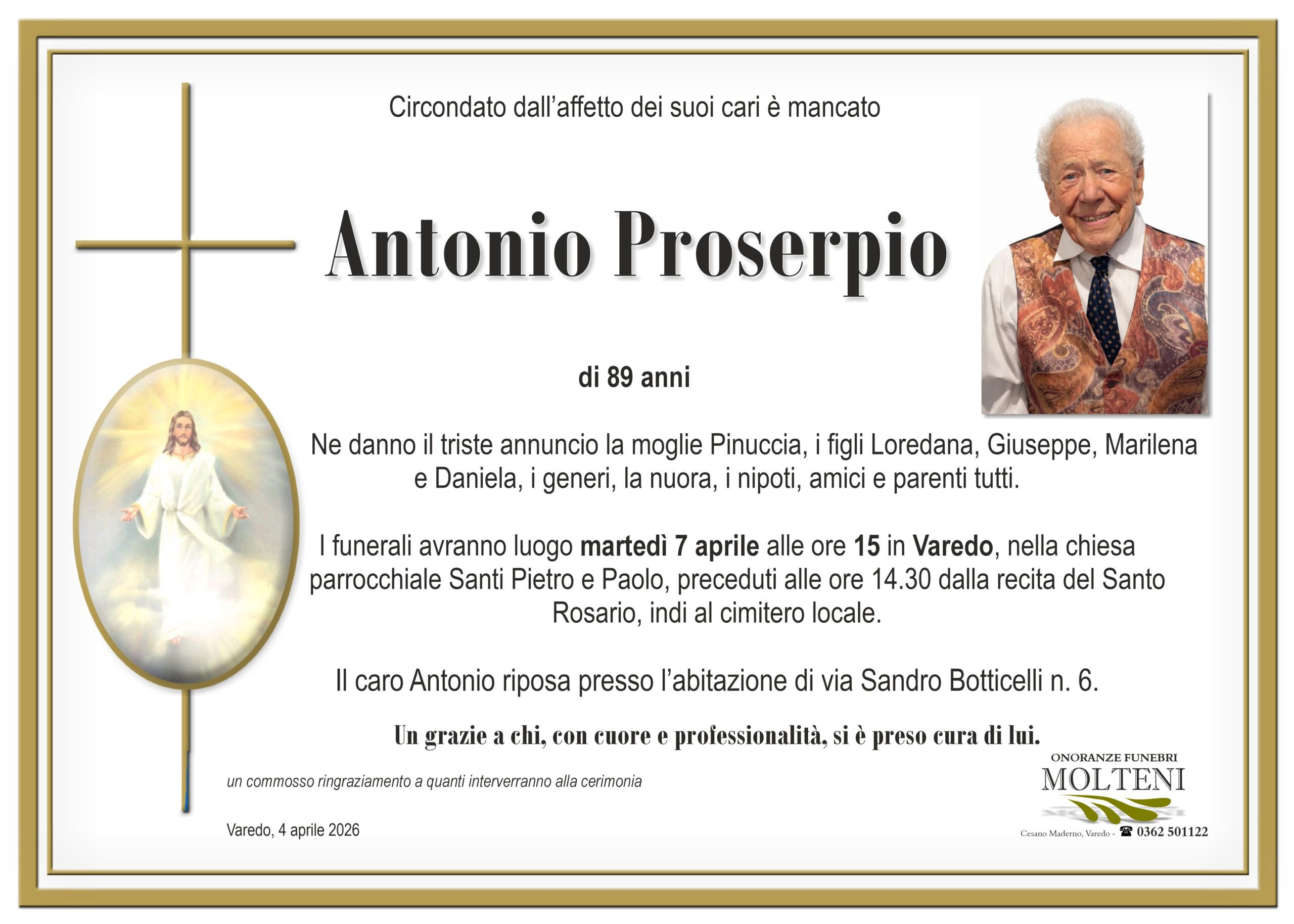 Antonio Proserpio<p>Classe 1936<p>