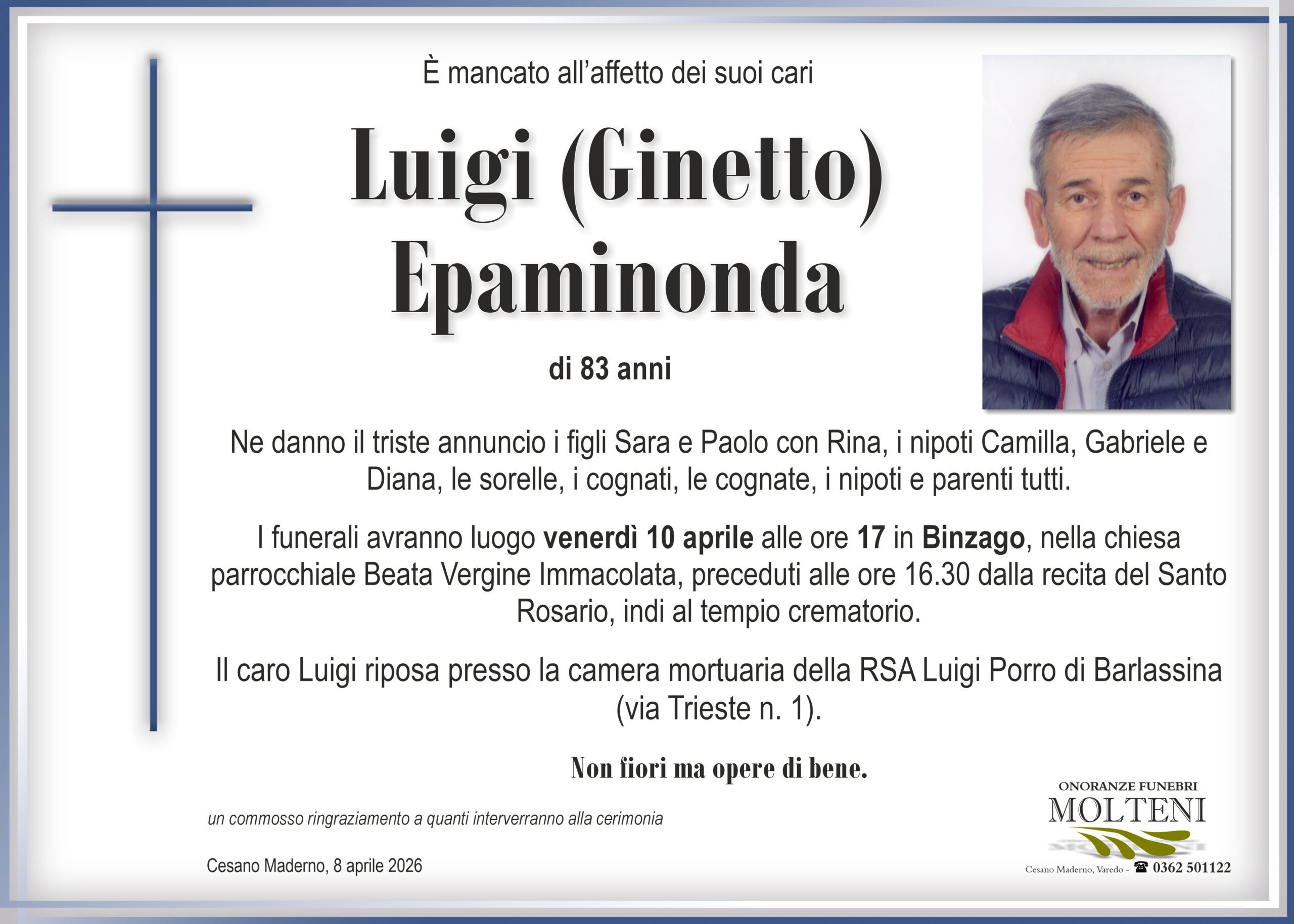 Luigi Epaminonda<p>Classe 1942<p>