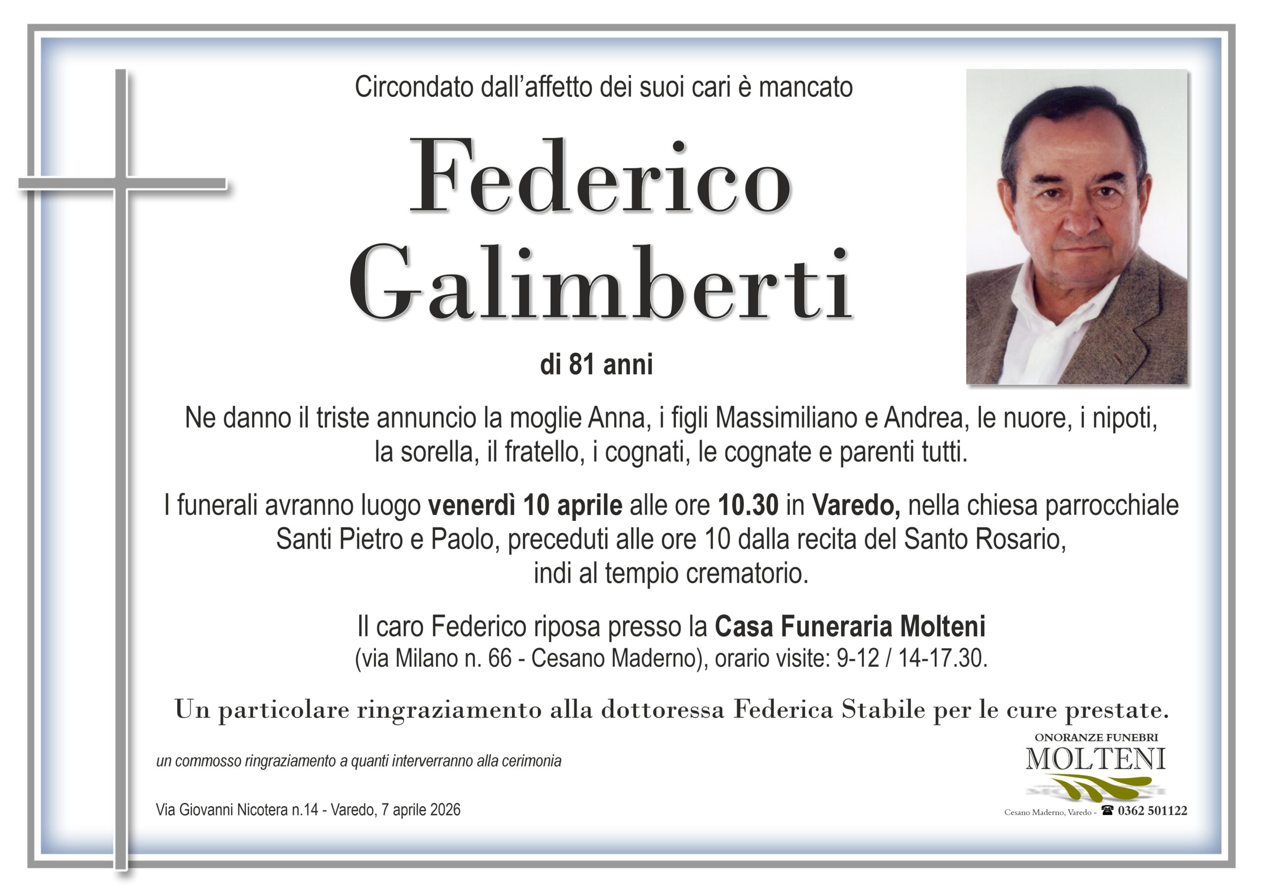 Federico Galimberti<p>Classe 1944<p>