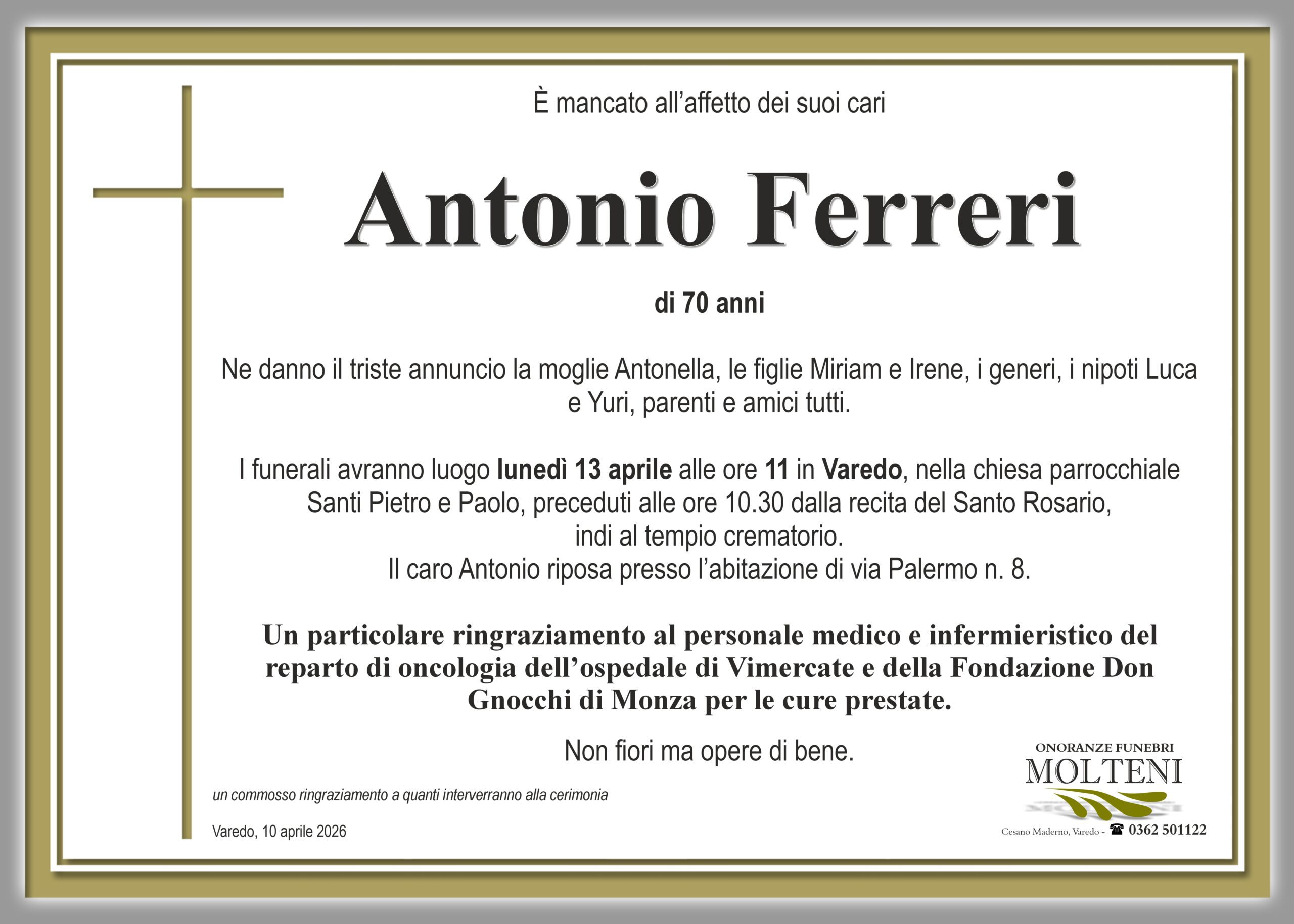 Antonio Ferreri<p>Classe 1955<p>