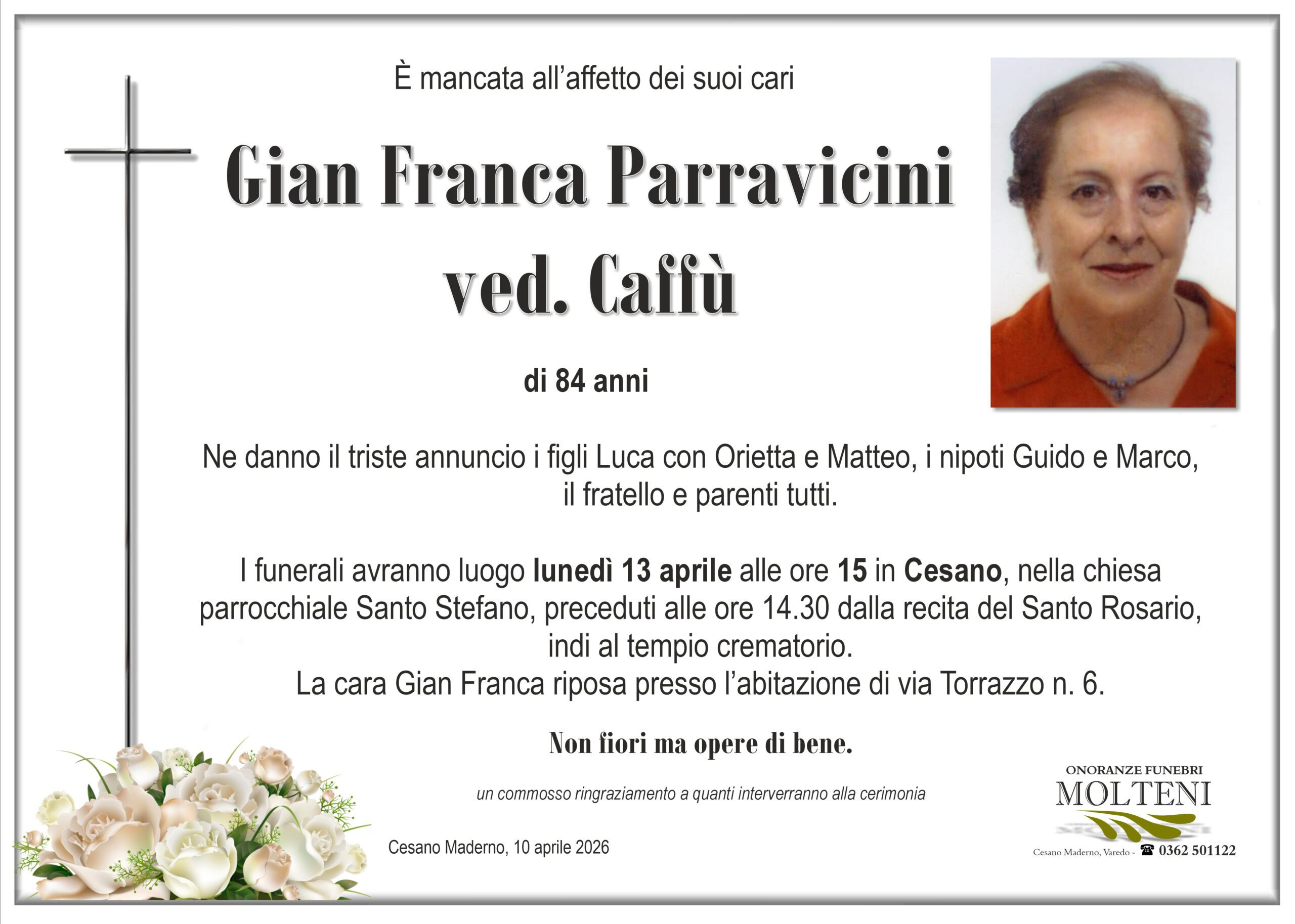 Gian Franca Parravicini<br>ved. Caffù<p>Classe 1941<p>