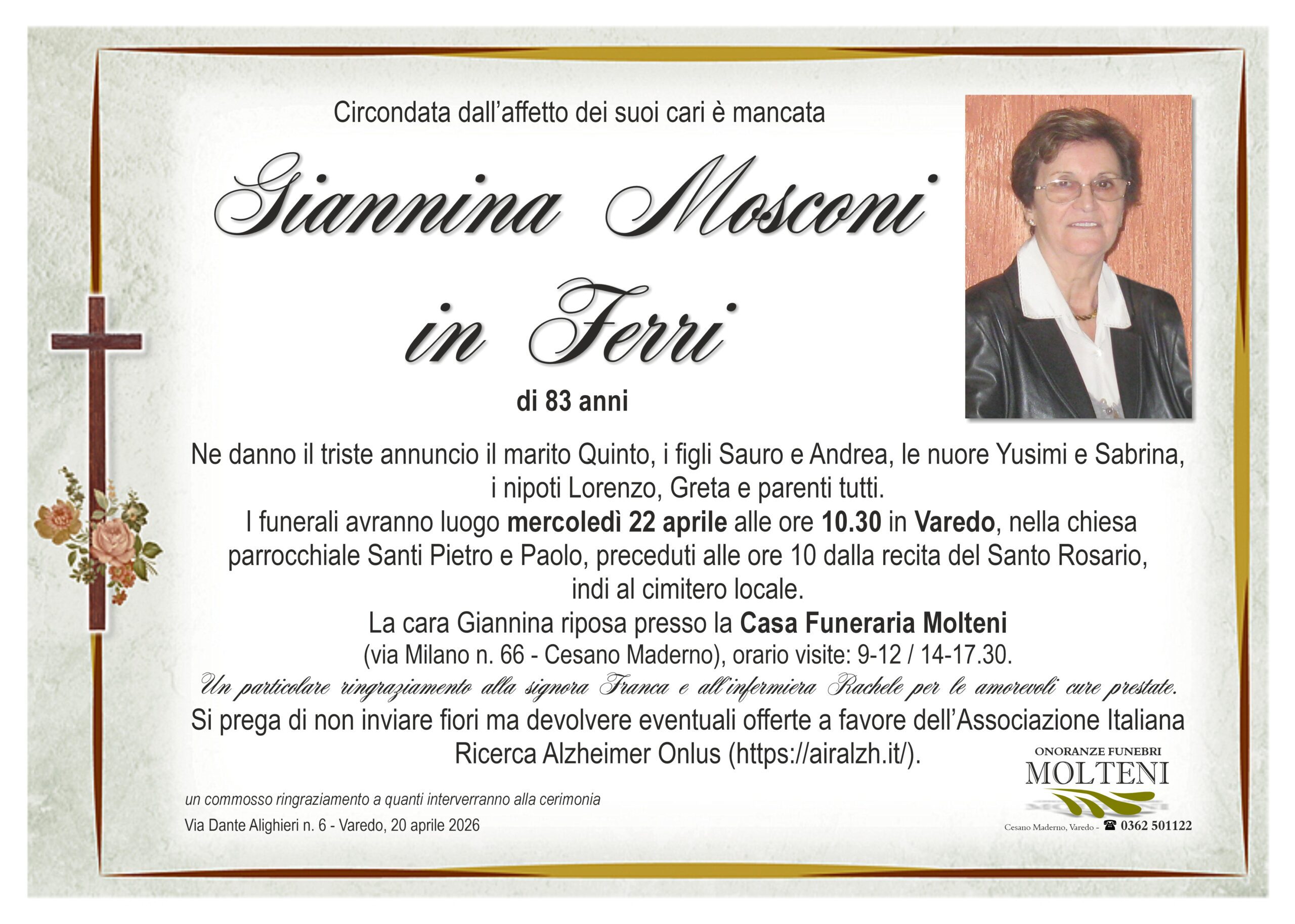 Giannina Mosconi<br>in Ferri<p>Classe 1942<p>