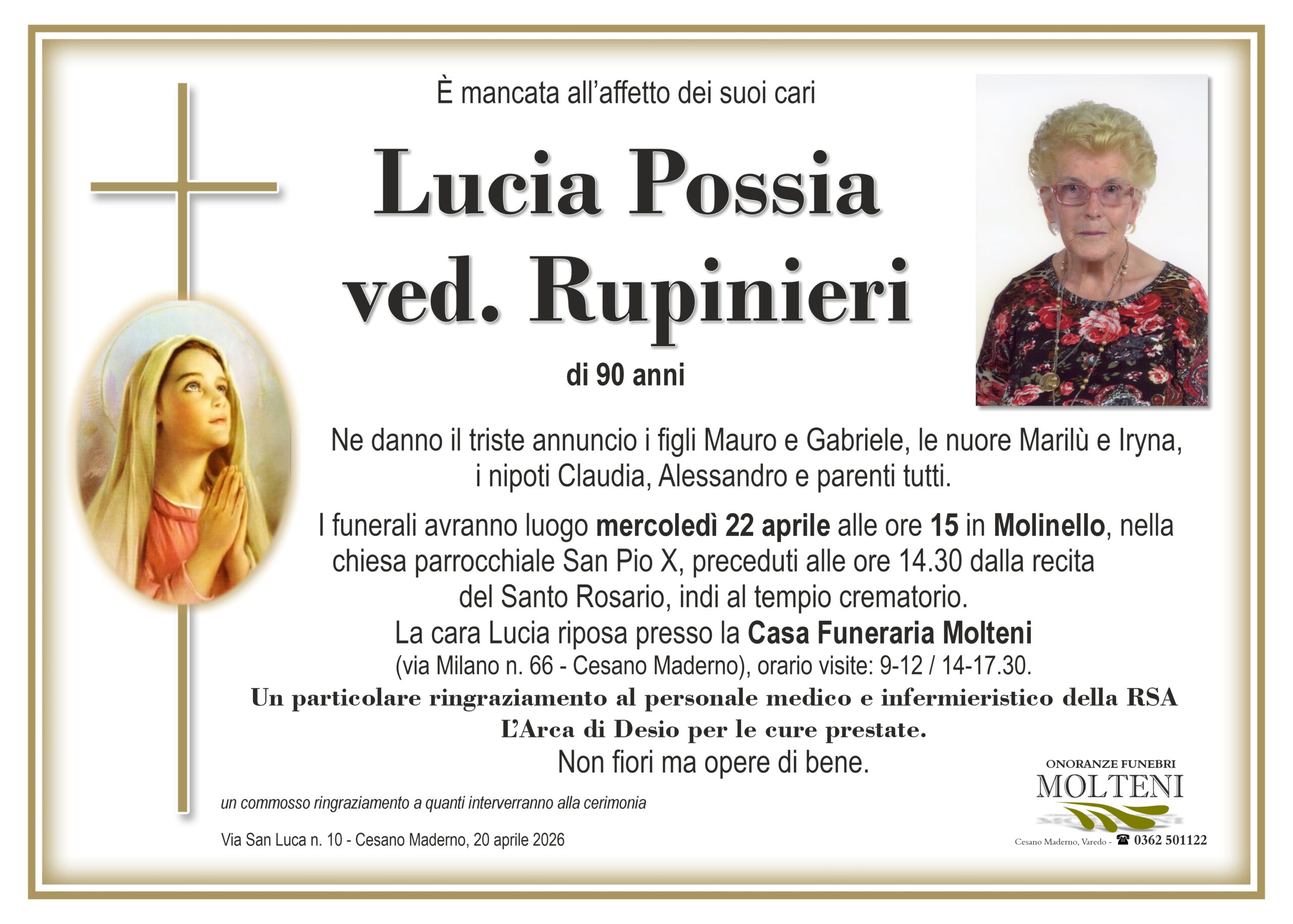 Lucia Possia<br>ved. Rupinieri<p>Classe 1935<p>