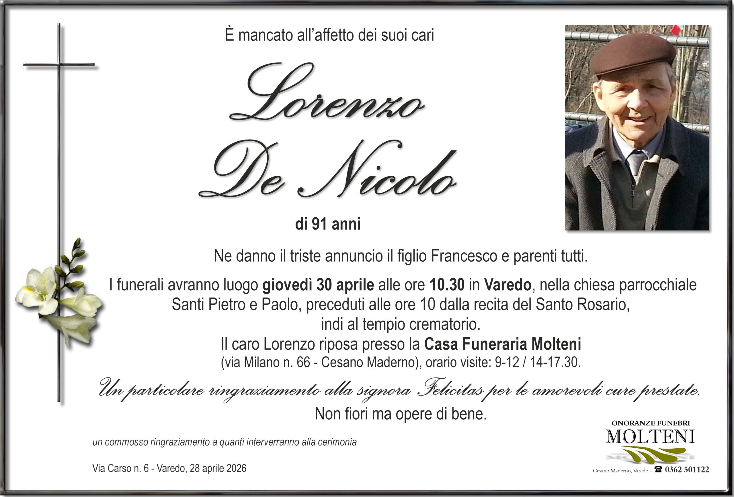Lorenzo De Nicolo<p>Classe 1934<p>