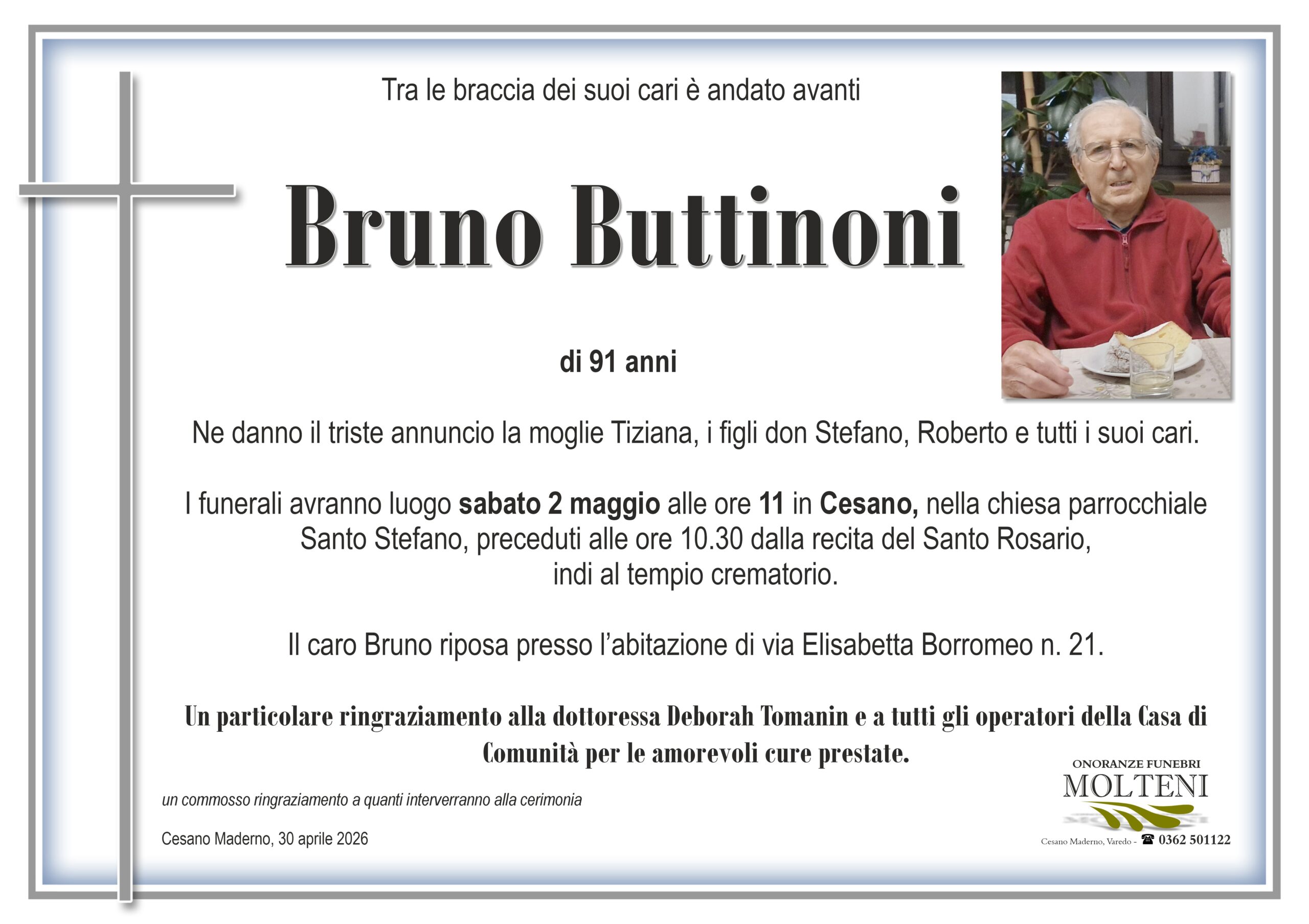 Bruno Buttinoni<p>Classe 1934<p>