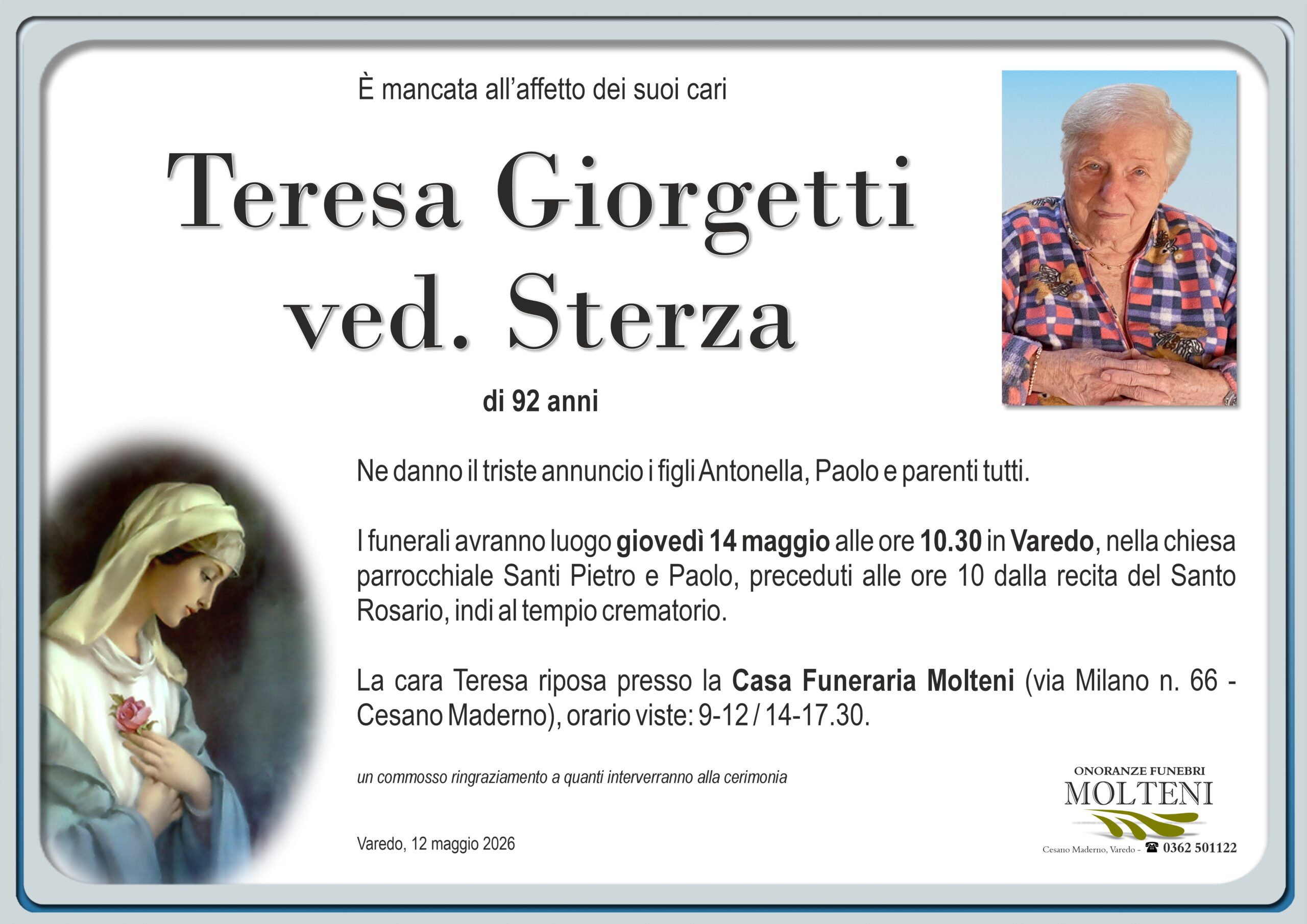 Teresa Giorgetti<br>ved. Sterza<p>Classe 1933<p>