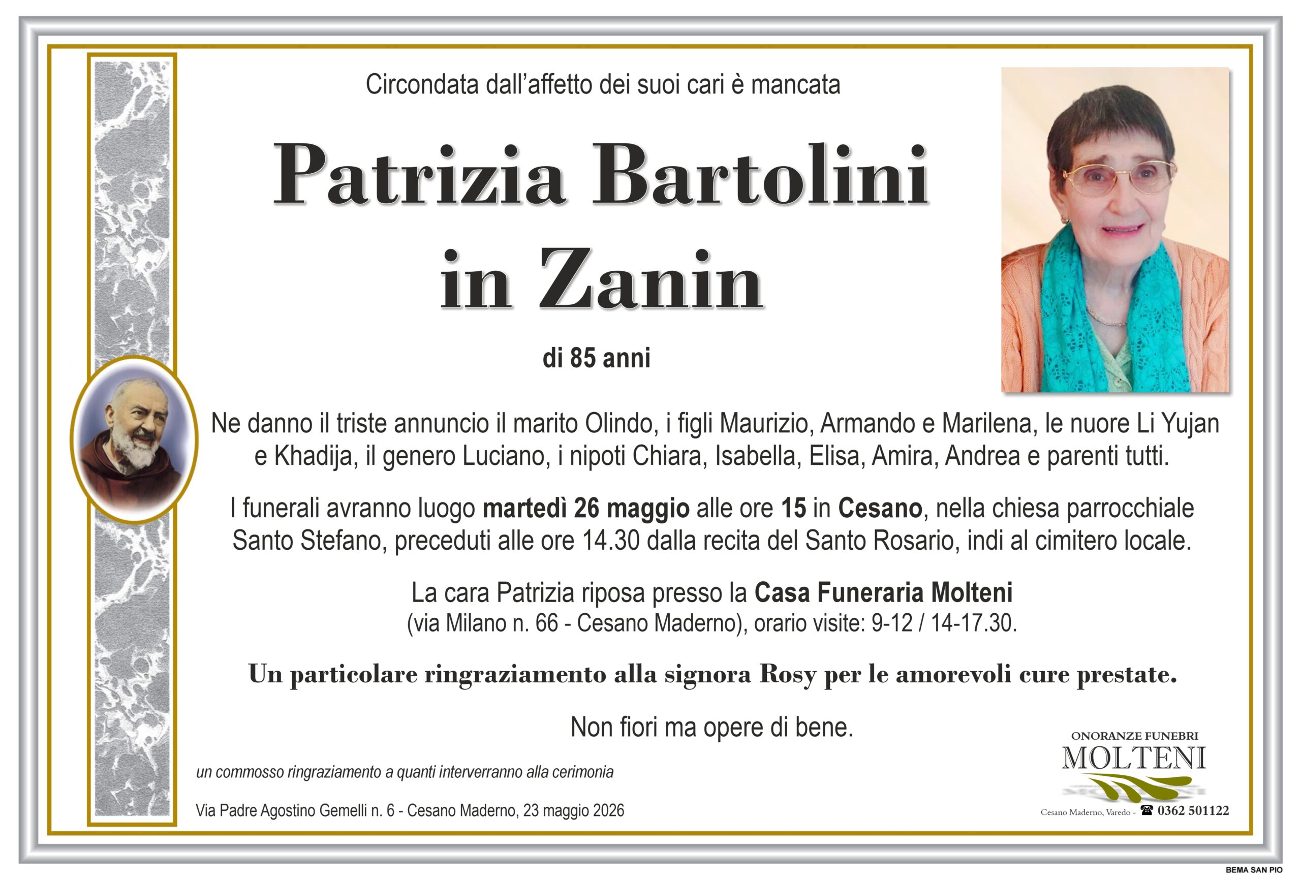 Patrizia Bartolini<br>in Zanin<p>Classe 1940<p>