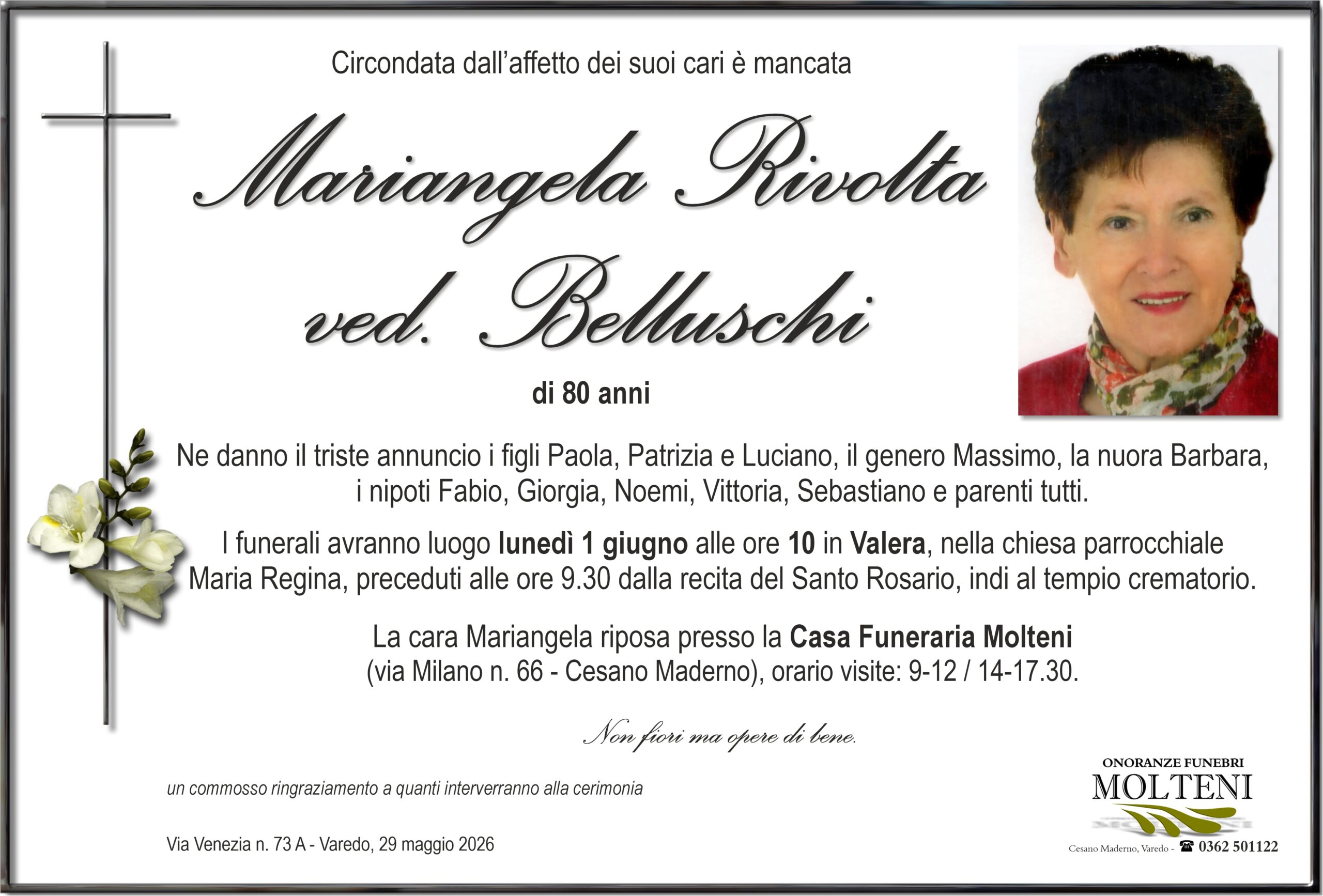 Mariangela Rivolta<br>ved. Belluschi<p>Classe 1946<p>