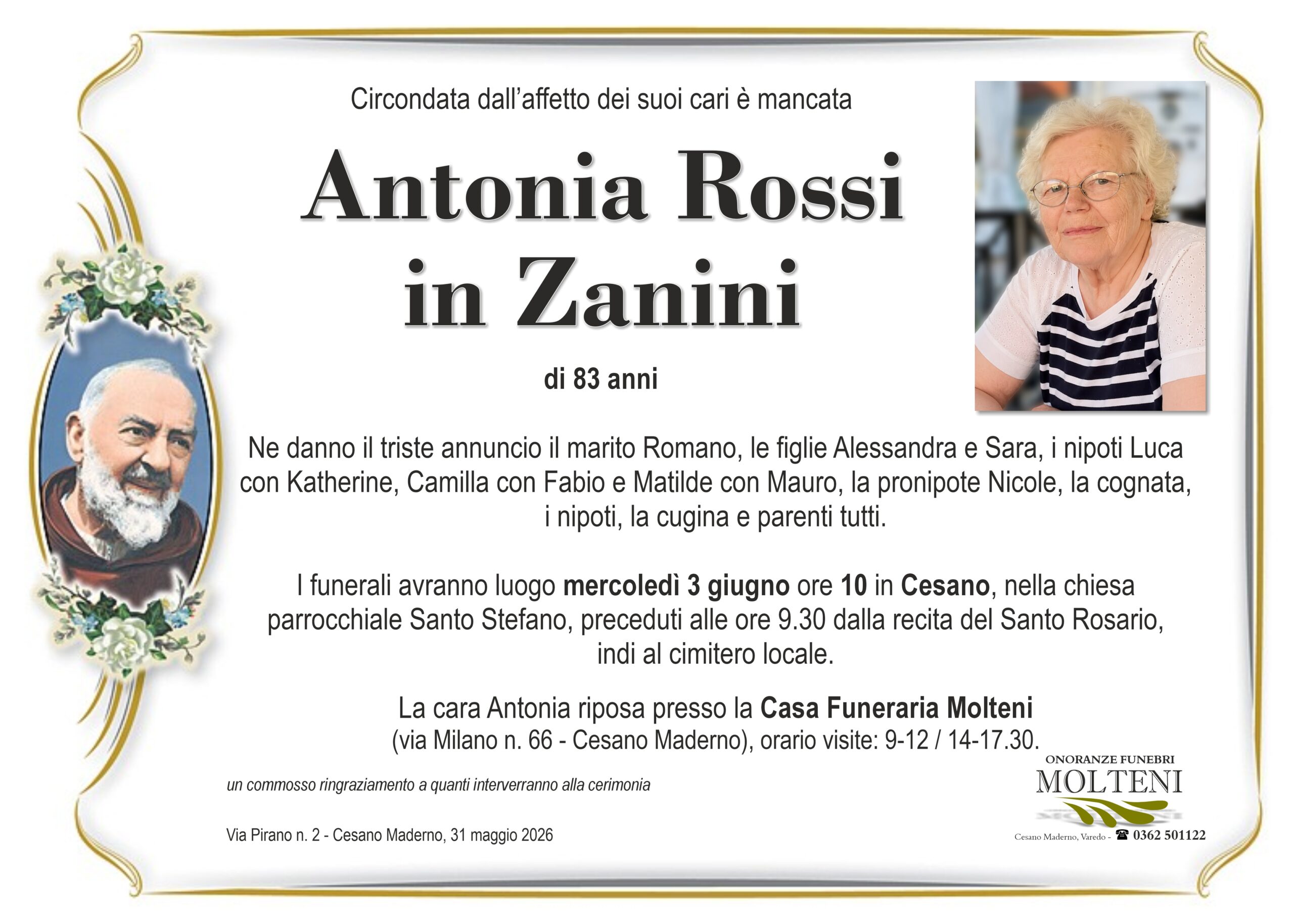 Antonia Rossi<br>in Zanini<p>Classe 1942<p>