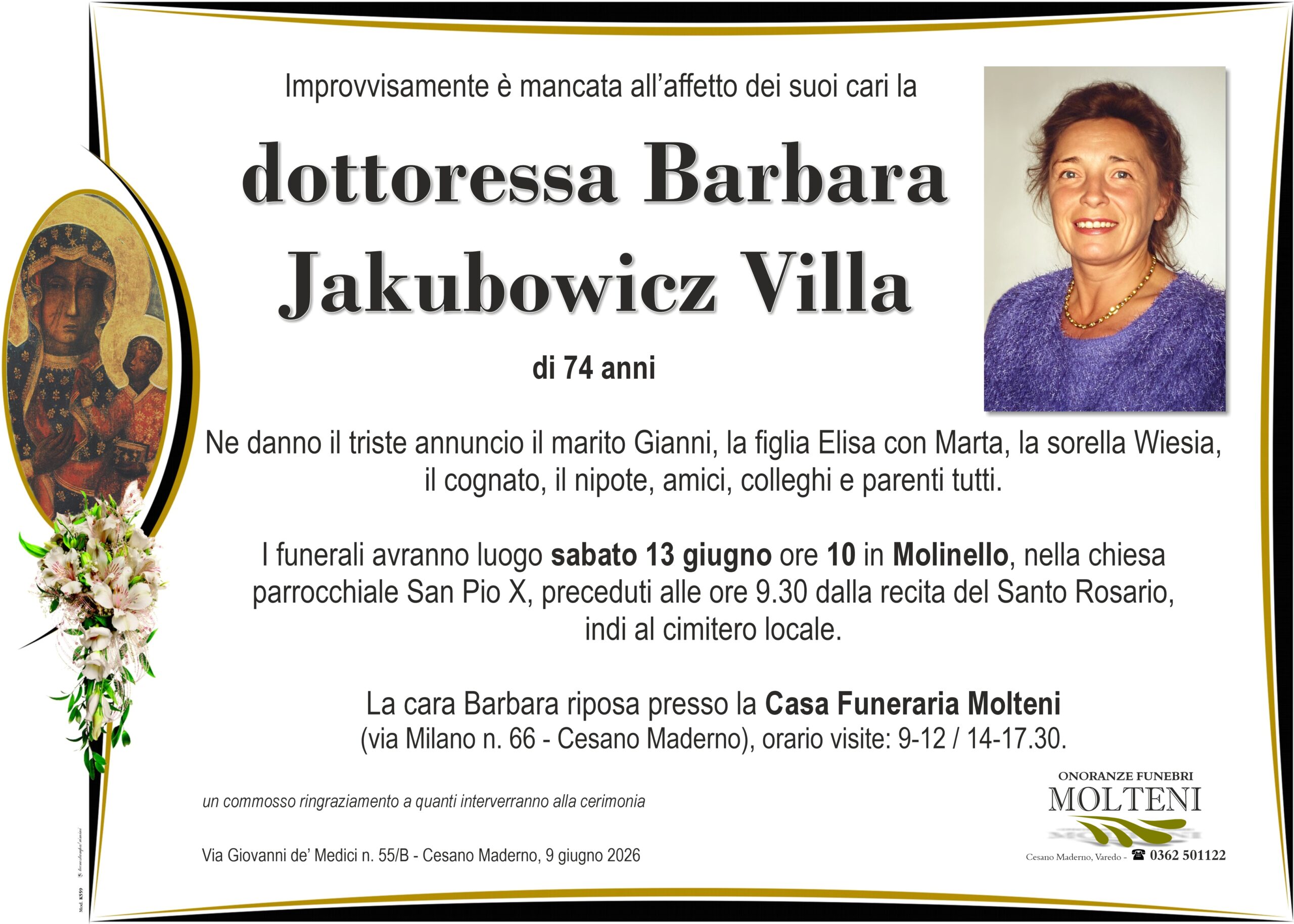 Barbara Jakubowicz Villa<p>Classe 1952<p>