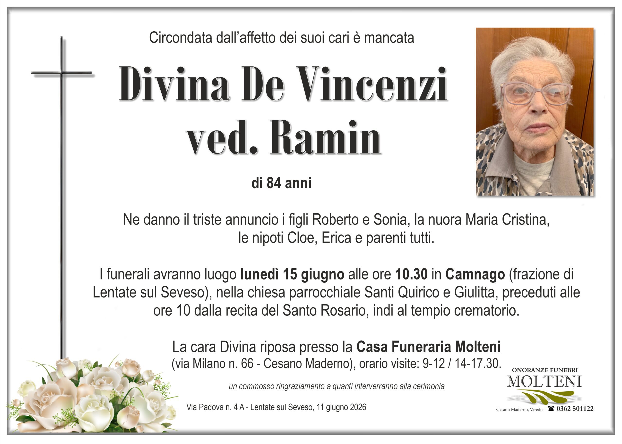 Divina De Vincenzi<br>ved. Ramin<p>Classe 1942<p>