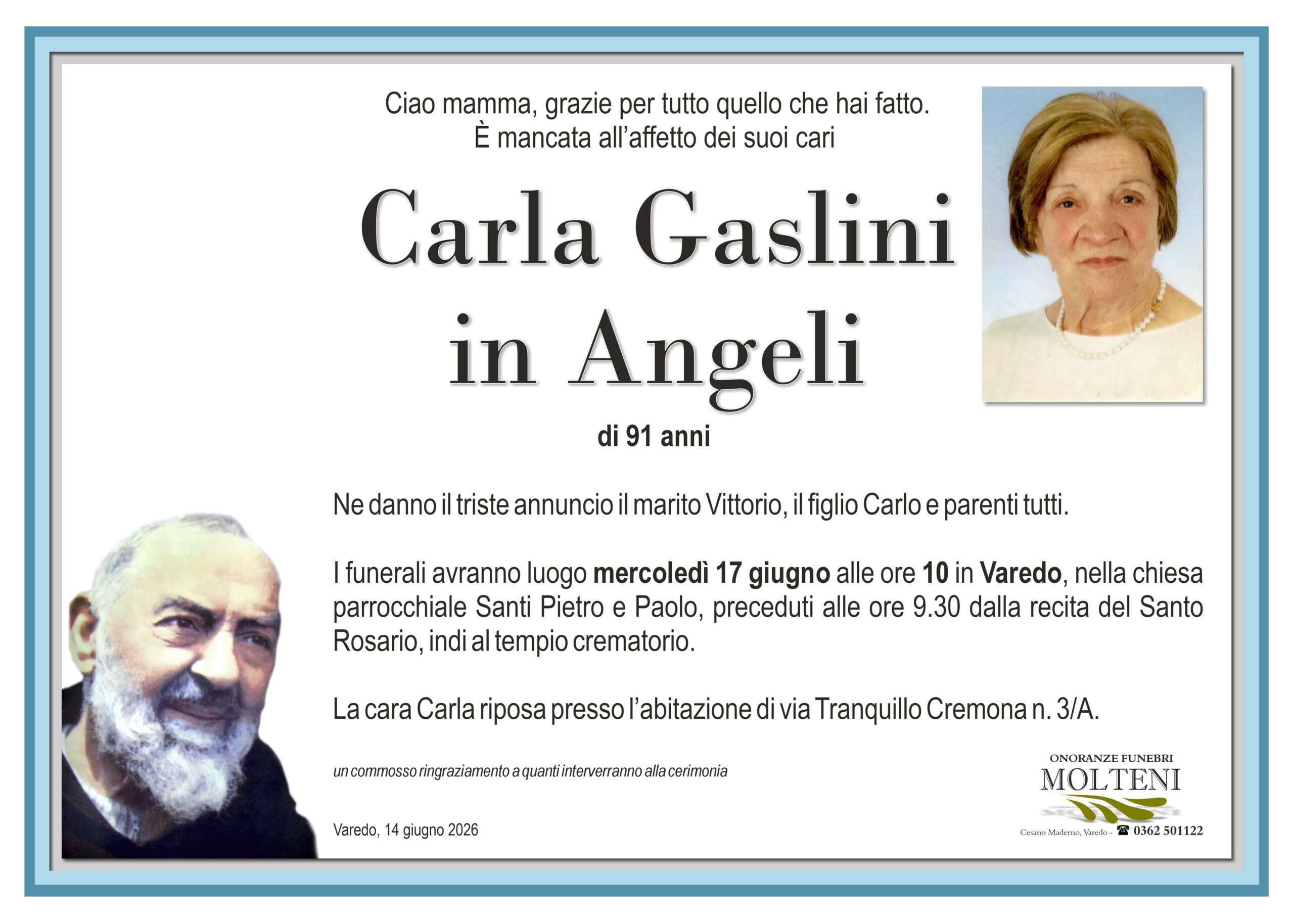 Carla Gaslini<br>in Angeli<p>Classe 1935<p>