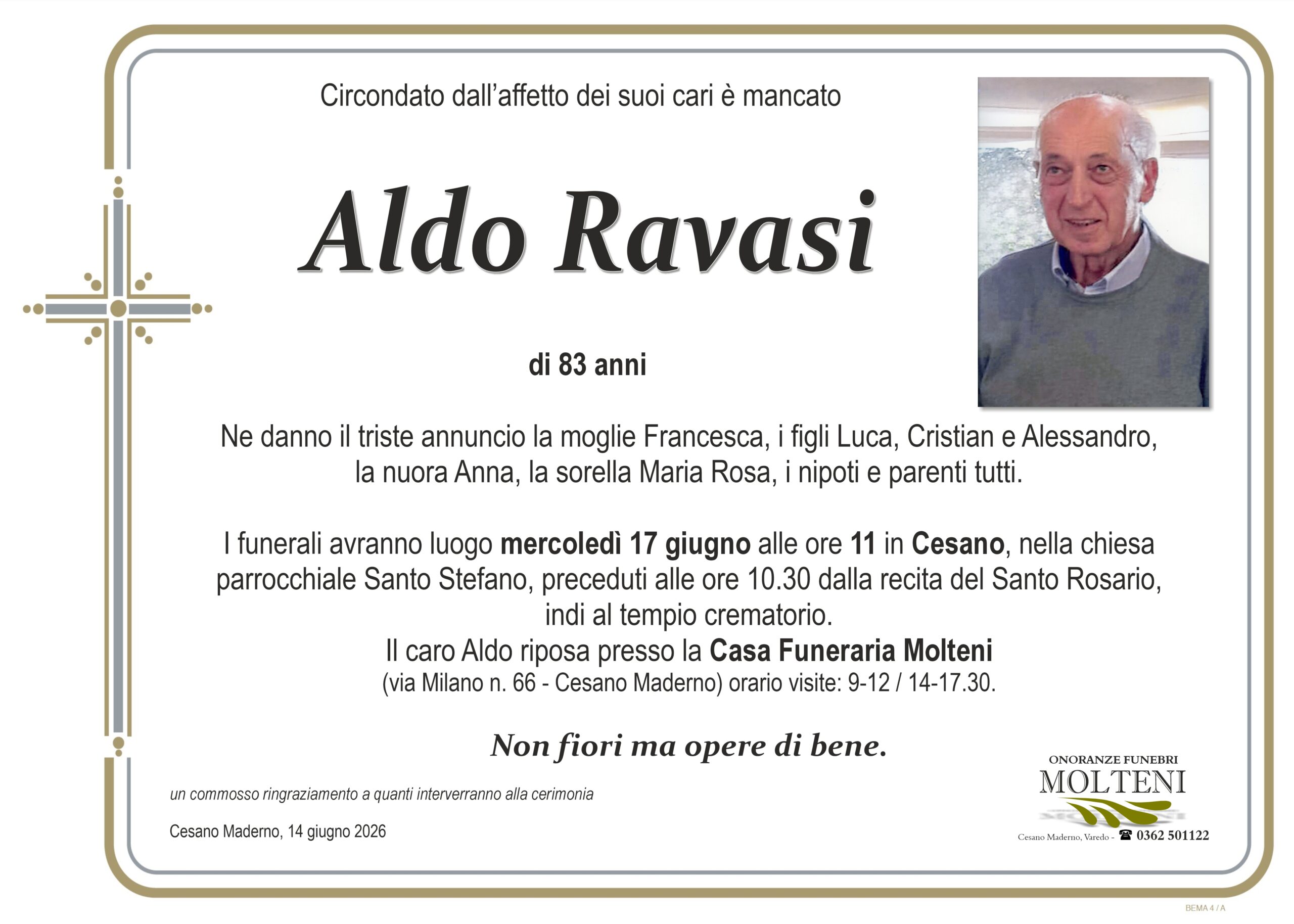 Aldo Ravasi<p>Classe 1942<p>