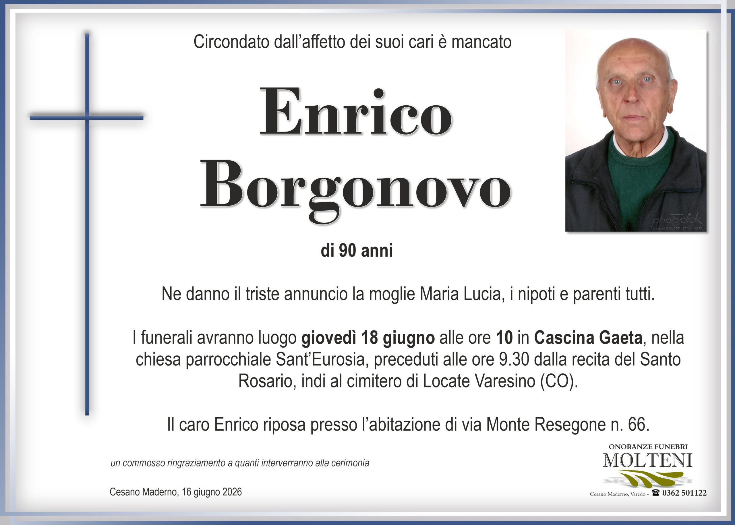 Enrico Borgonovo<p>Classe 1936<p>