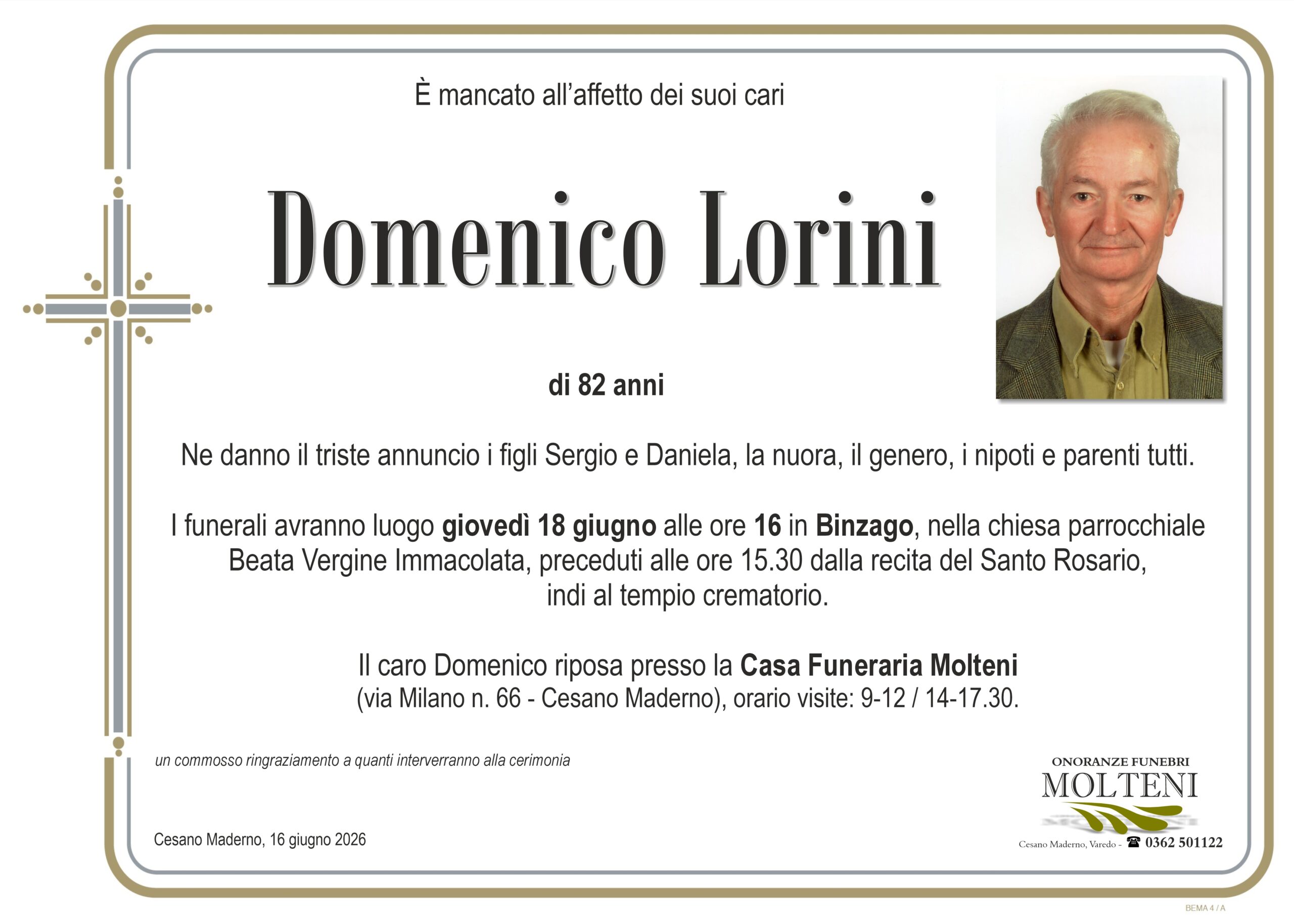 Domenico Lorini<p>Classe 1943<p>
