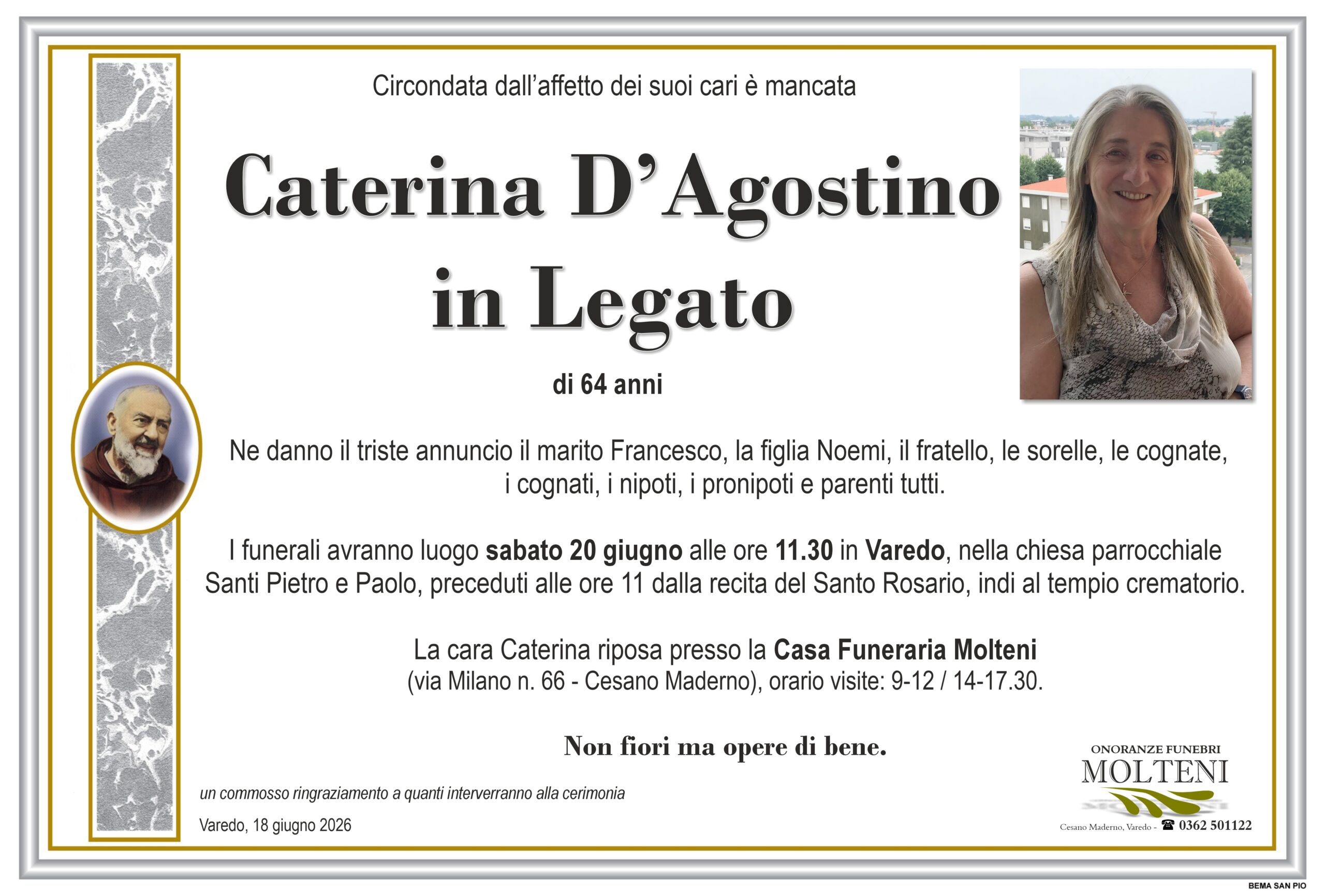 Caterina D'Agostino<br>in Legato<p>Classe 1962<p>