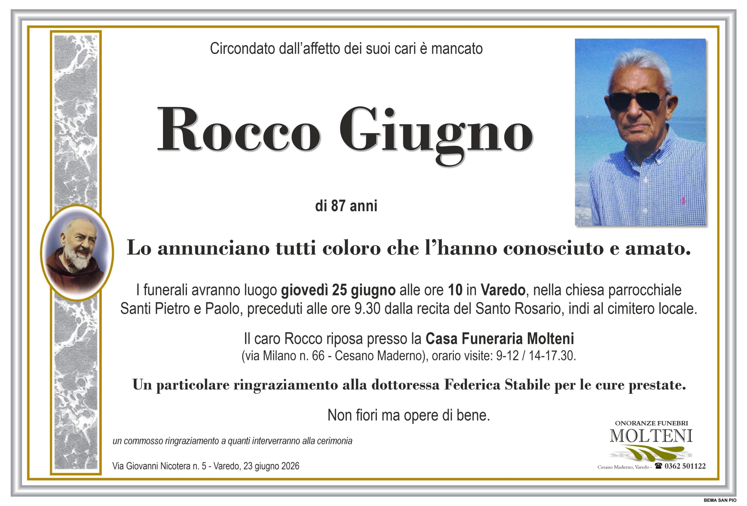 Rocco Giugno<p>Classe 1938<p>