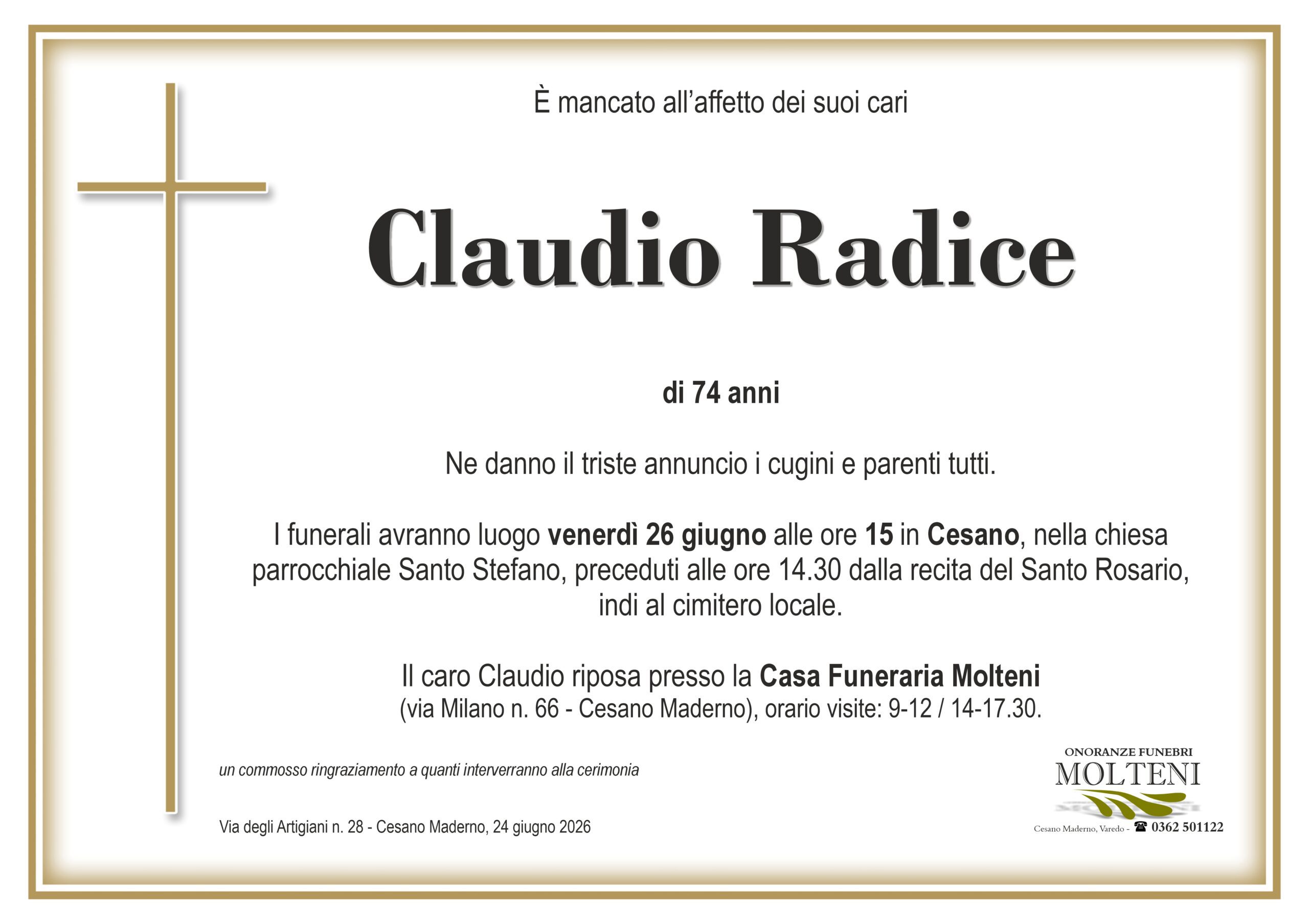 Claudio Radice<p>Classe 1952<p>