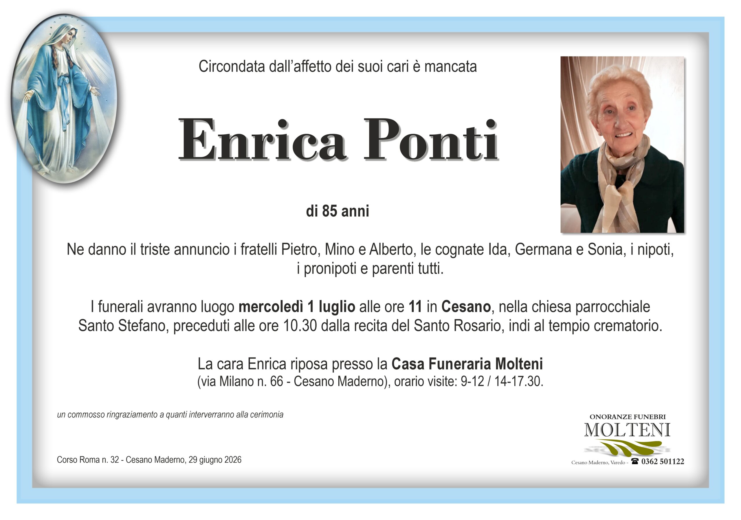 Enrica Ponti<p>Classe 1941<p>