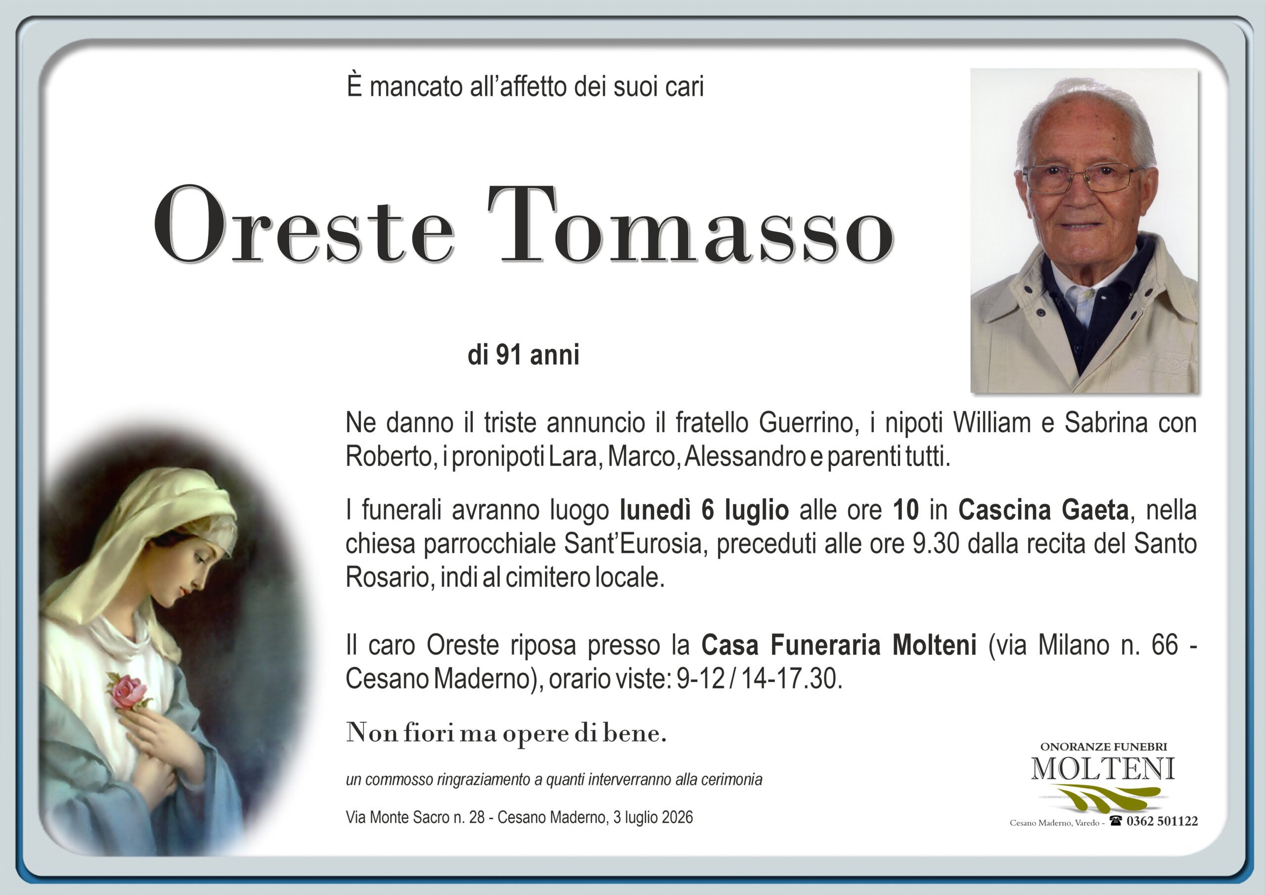 Oreste Tomasso<p>Classe 1935<p>