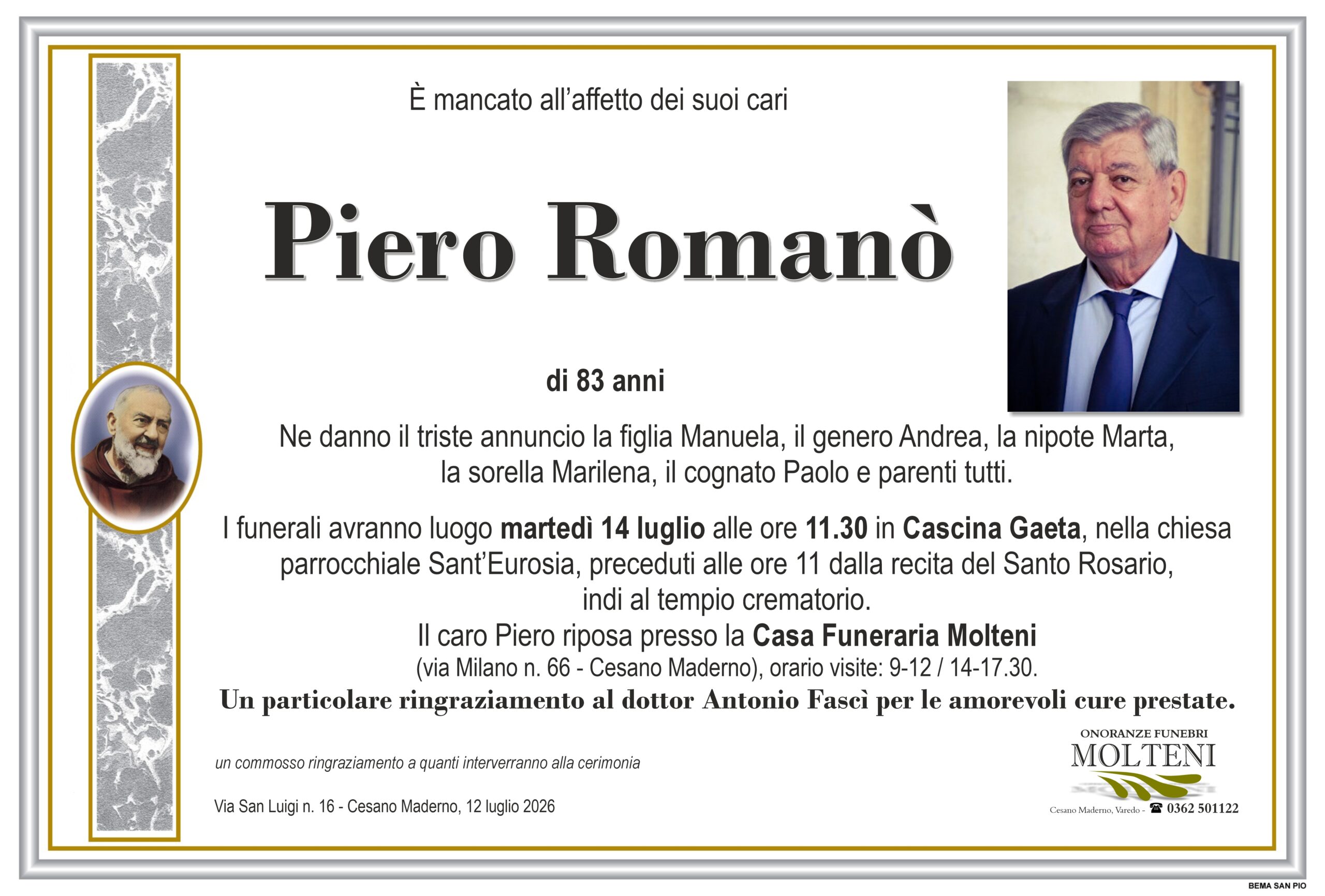 Piero Romanò<p>Classe 1942<p>