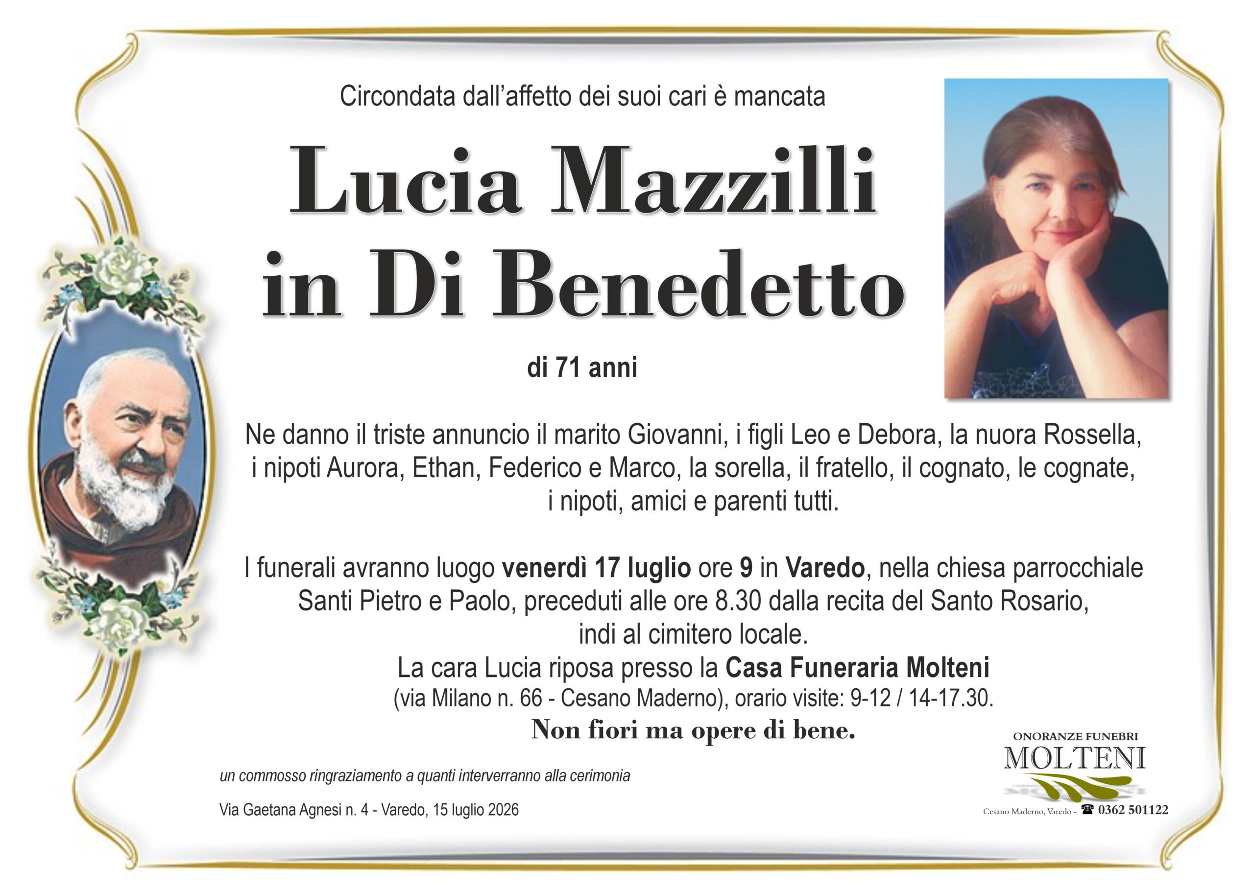 Lucia Mazzilli<br>in Di Benedetto<p>Classe 1955<p>