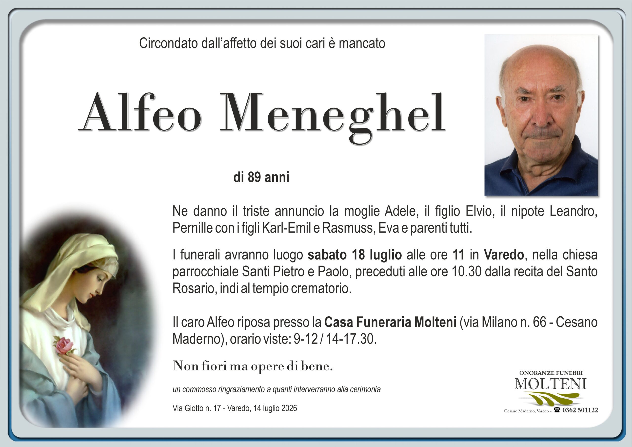 Alfeo Meneghel<p>Classe 1936<p>