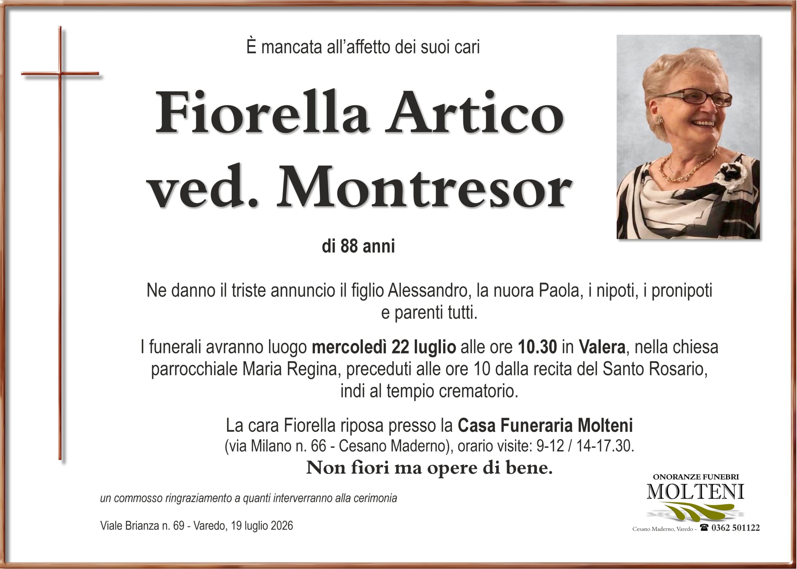 Fiorella Artico<br>ved. Montresor<p>Classe 1938<p>