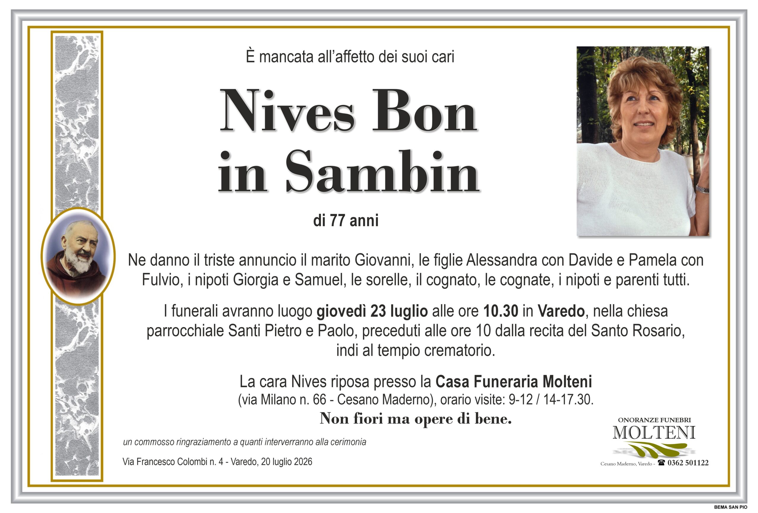 Nives Bon<br>in Sambin<p>Classe 1948<p>