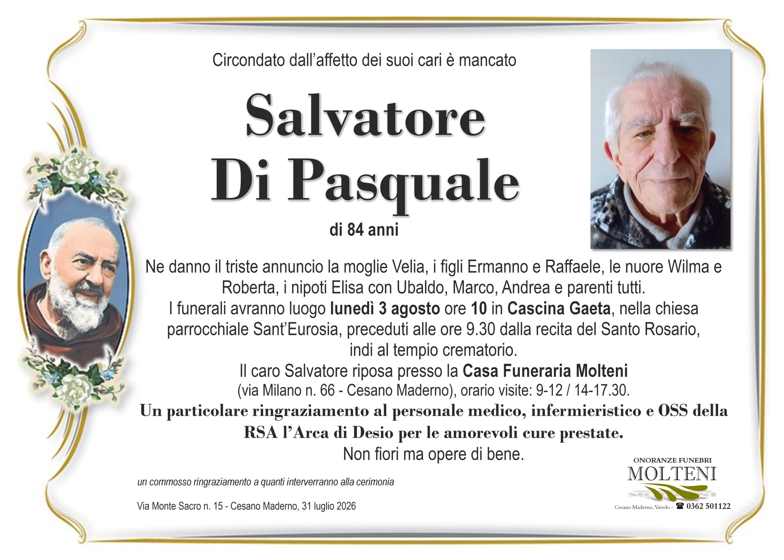 Salvatore Di Pasquale<p>Classe 1941<p>