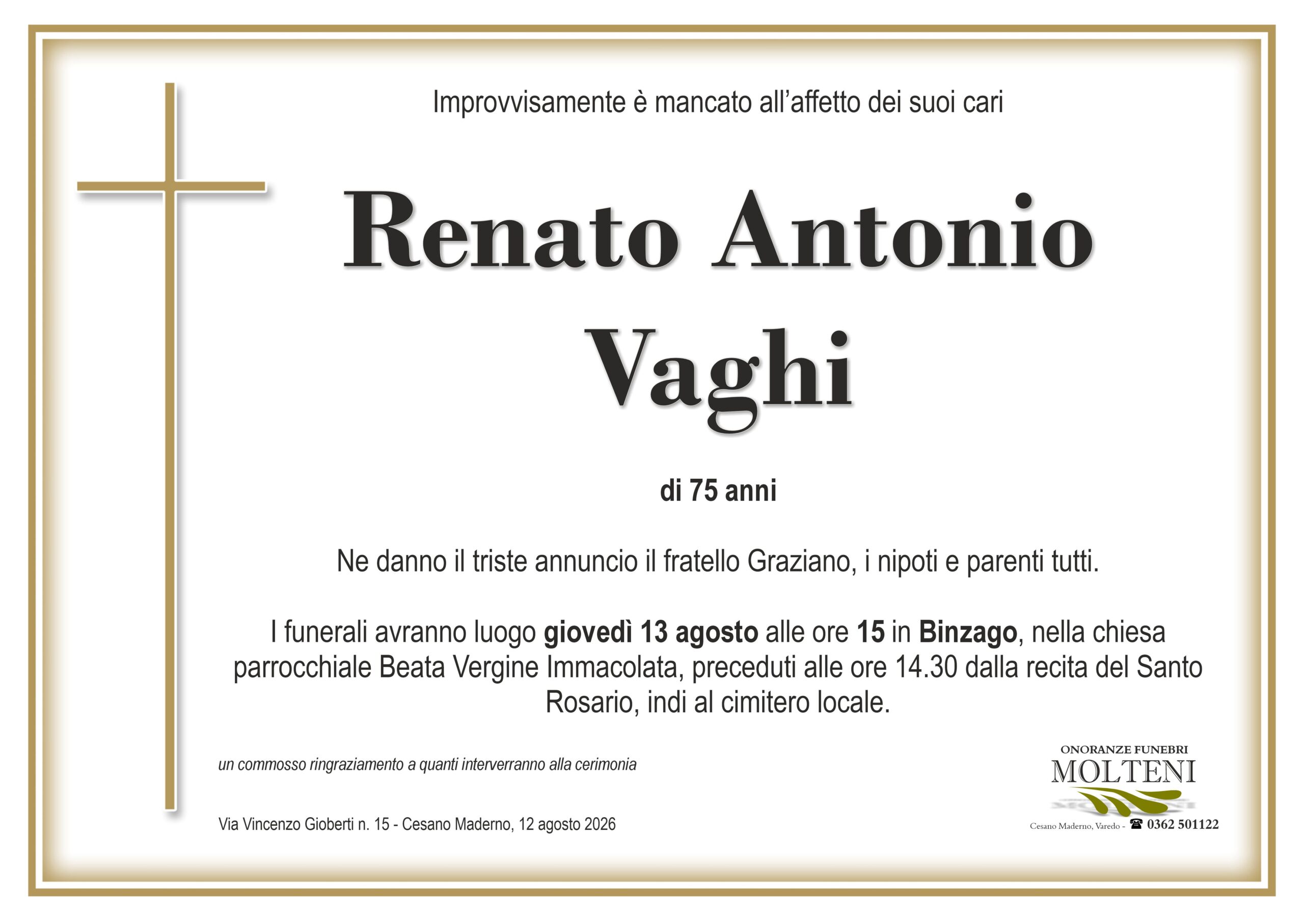 Renato Antonio Vaghi<p>Classe 1950<p>