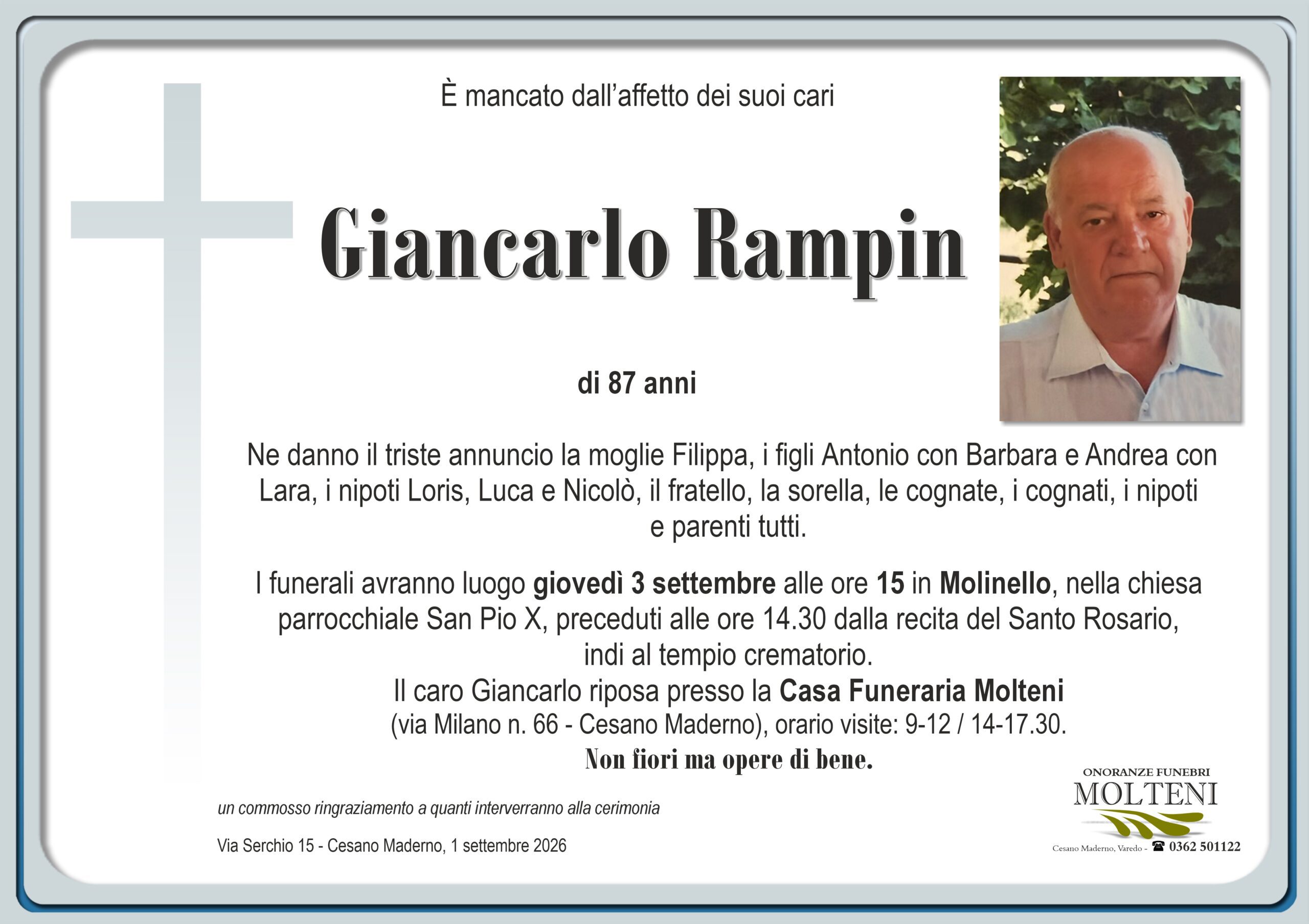 Giancarlo Rampin<p>Classe 1939<p>