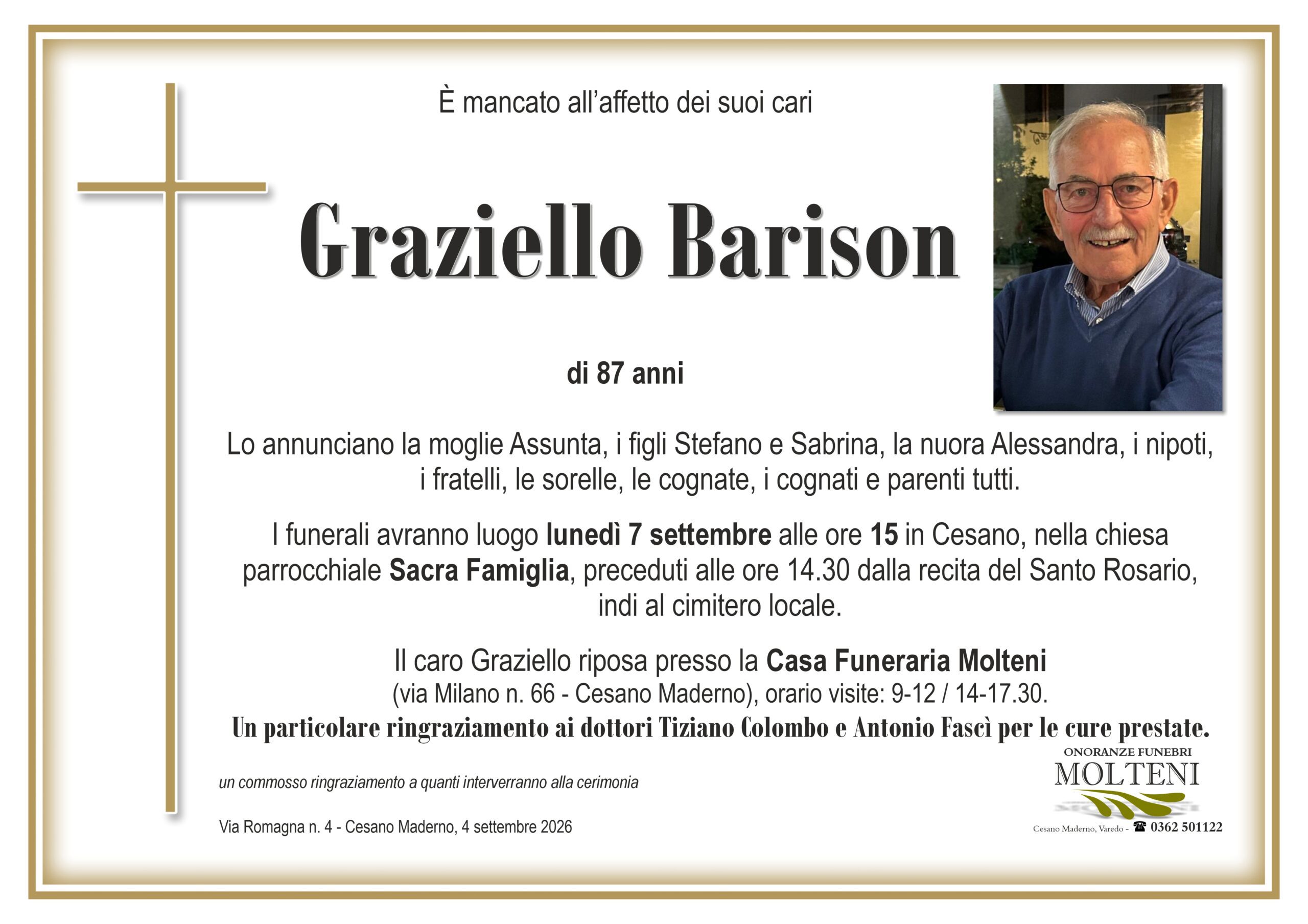 Graziello Barison<p>Classe 1939<p>