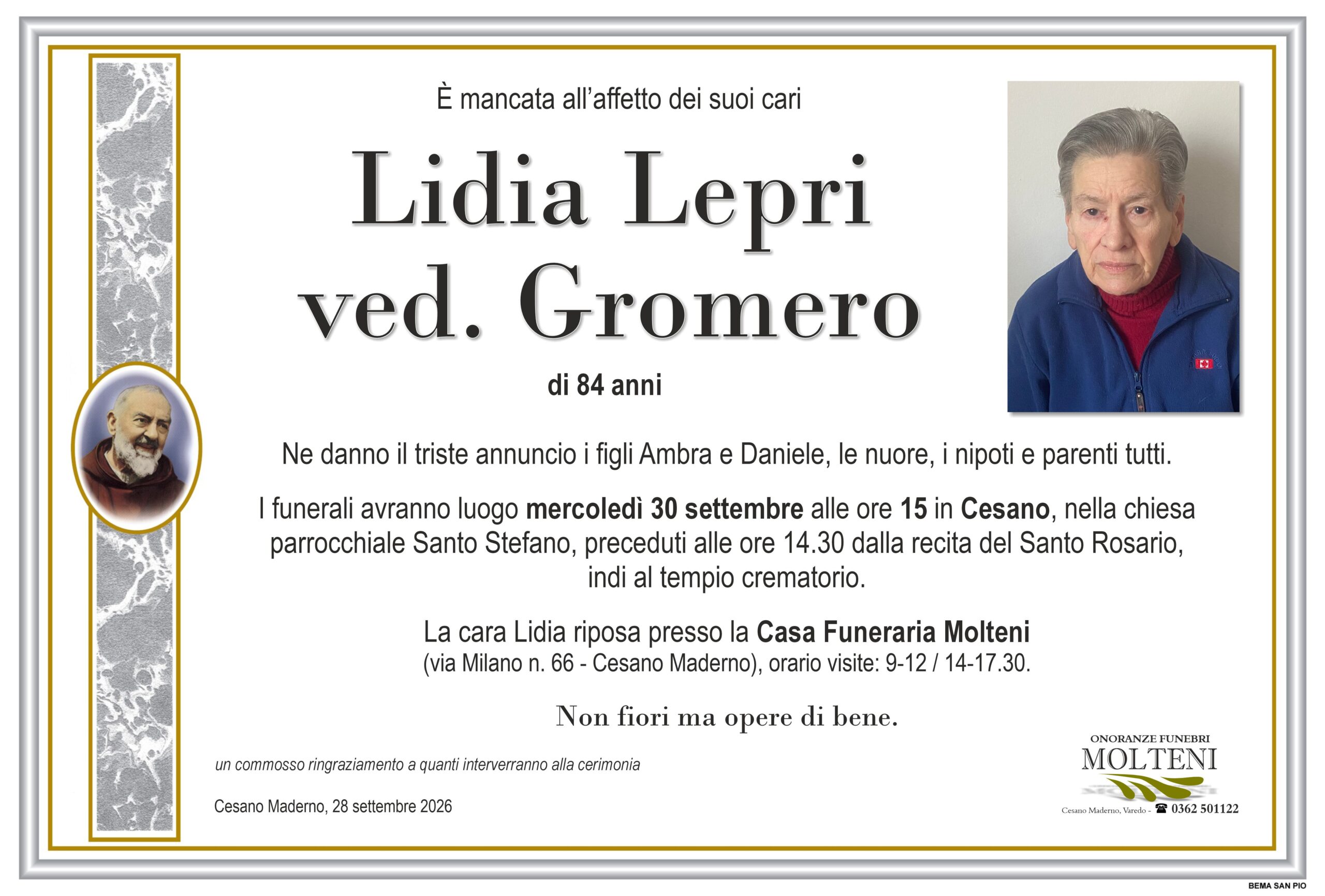Lidia Lepri<br>ved. Gromero<p>Classe 1941<p>