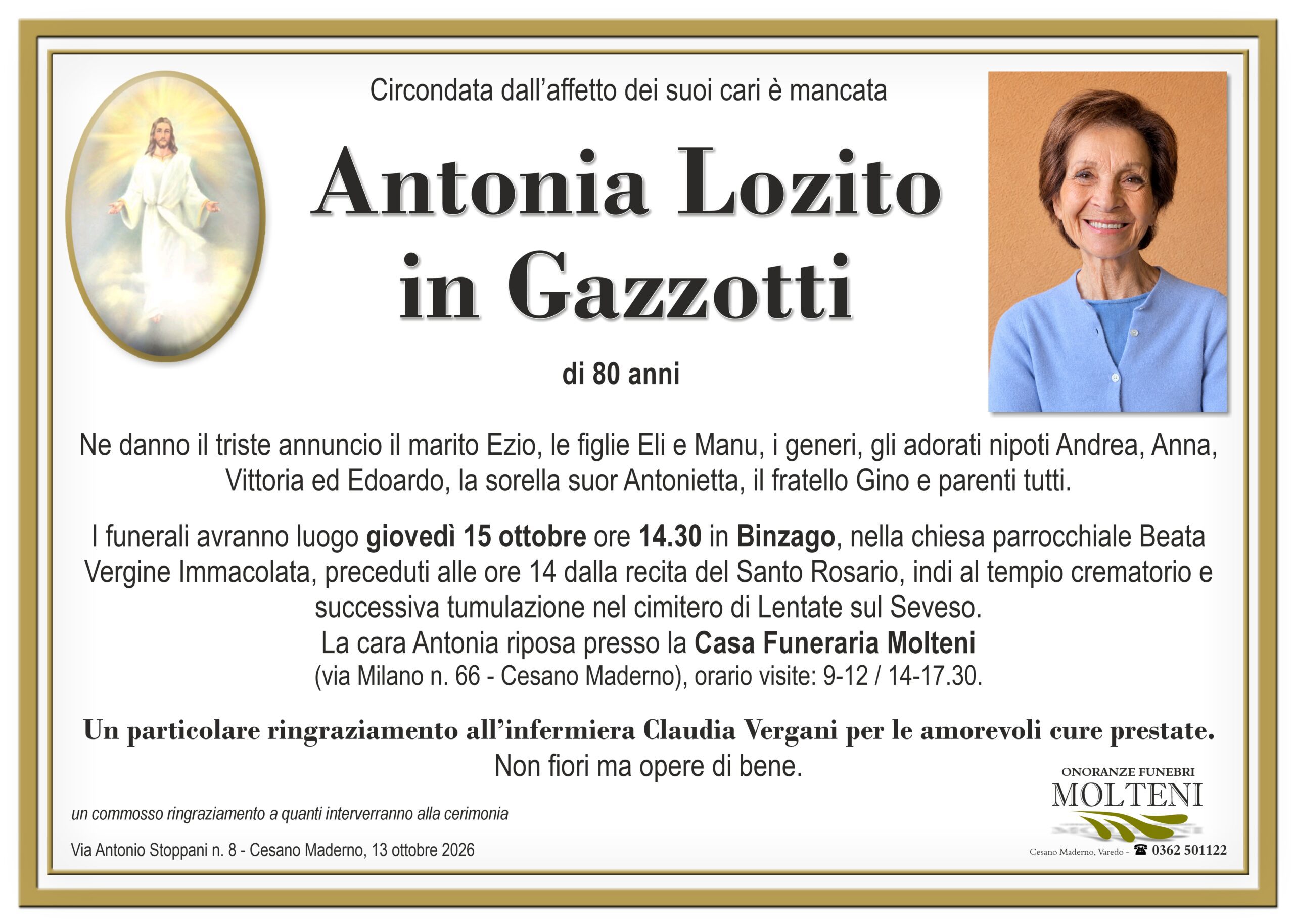 Antonia Lozito<br>in Gazzotti<p>Classe 1945<p>