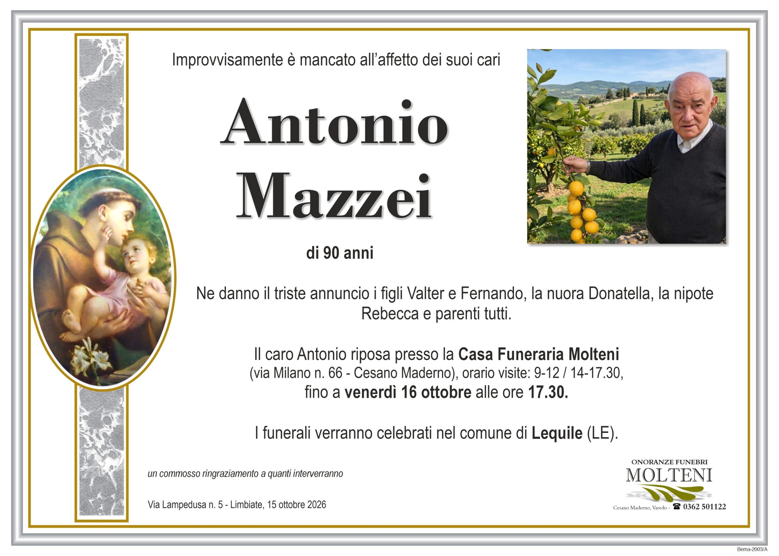 Antonio Mazzei<p>Classe 1936<p>