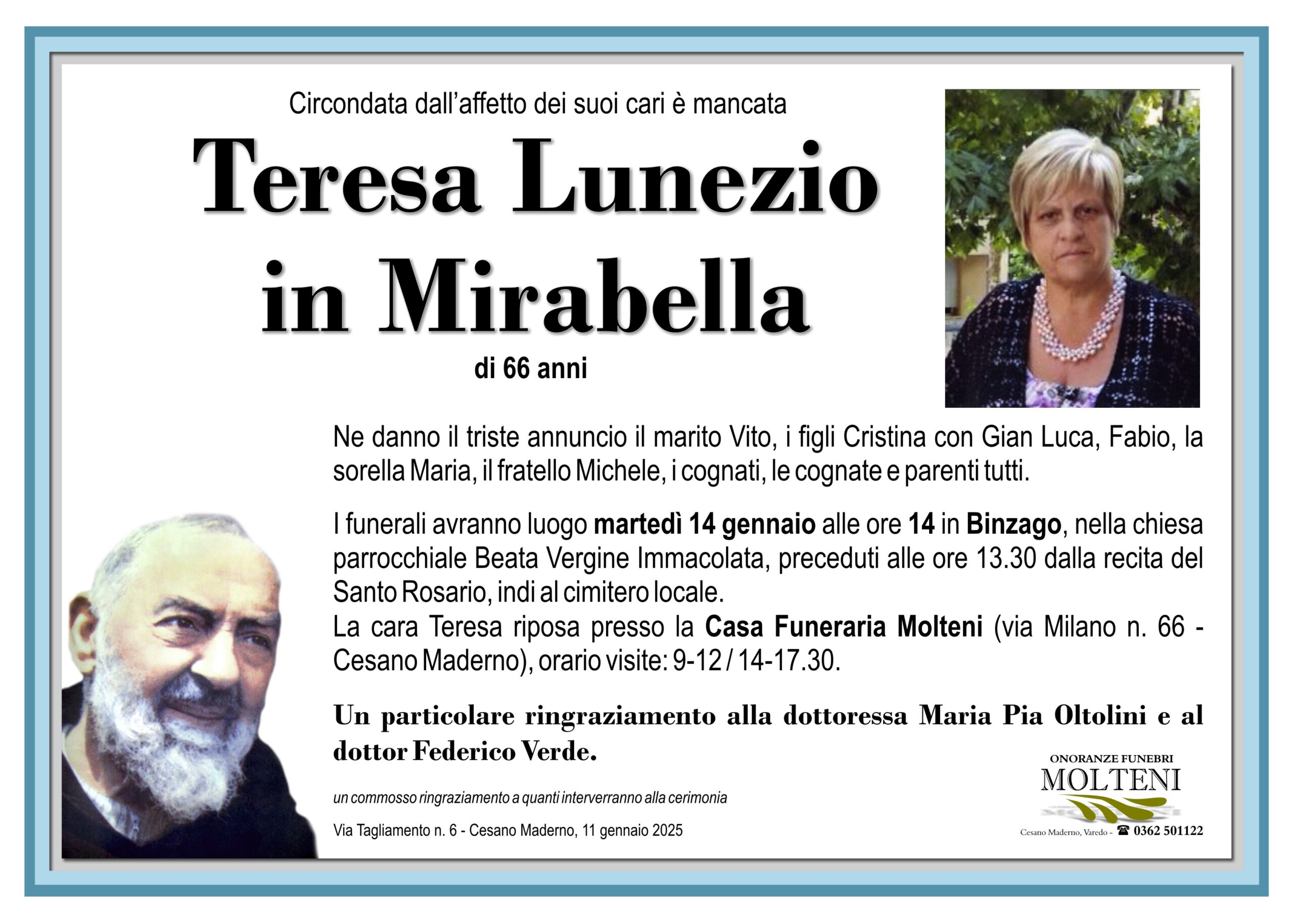 Teresa Lunezio<br>in Mirabella<p>Classe 1958