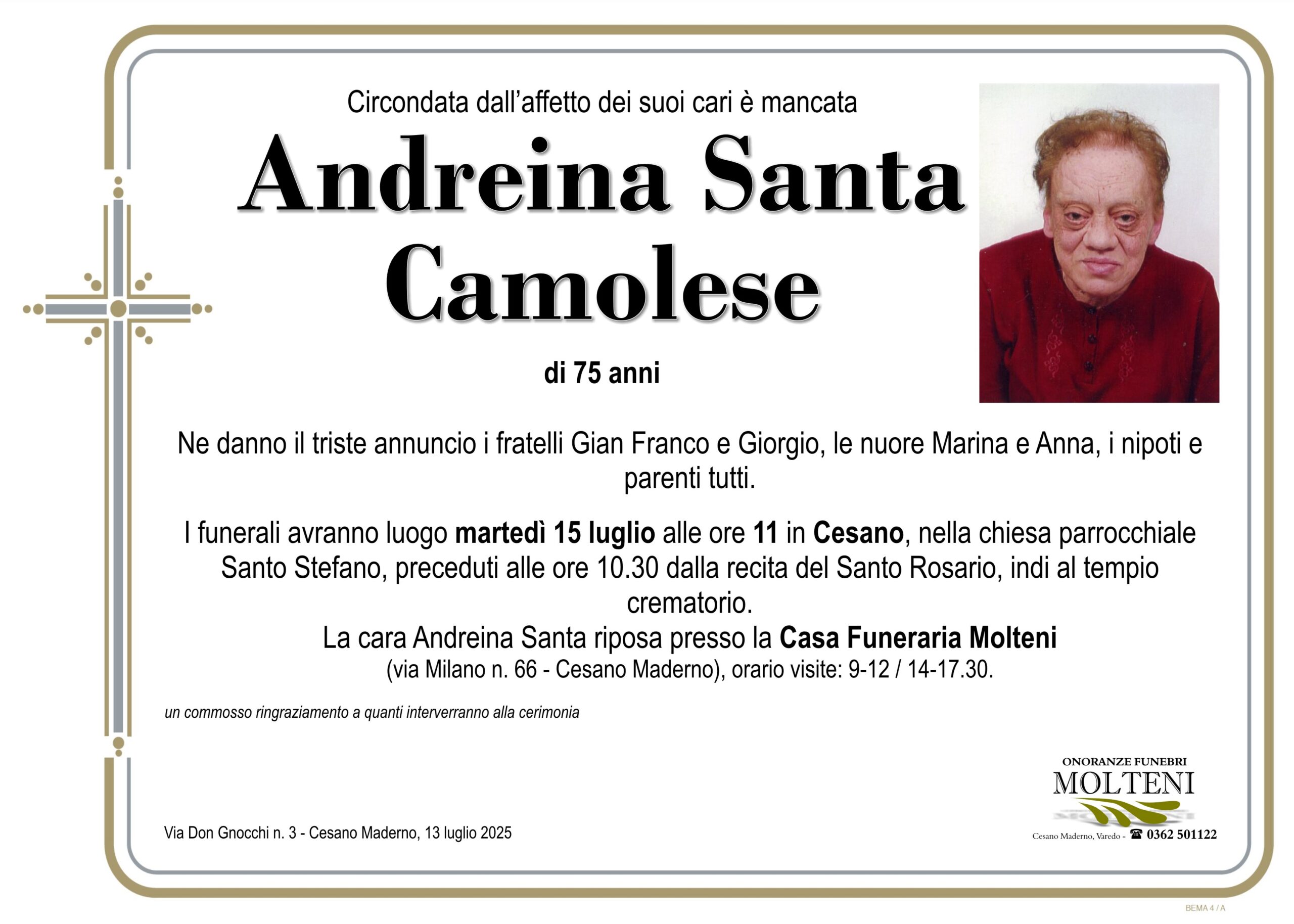 Andreina Santa Camolese<p>Classe 1950