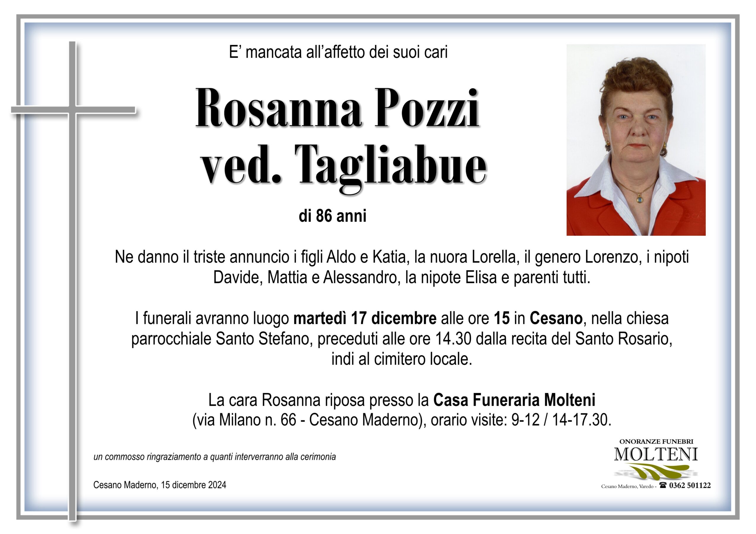 Rosa Maria Pozzi<br>ved. Tagliabue<p>Classe 1938