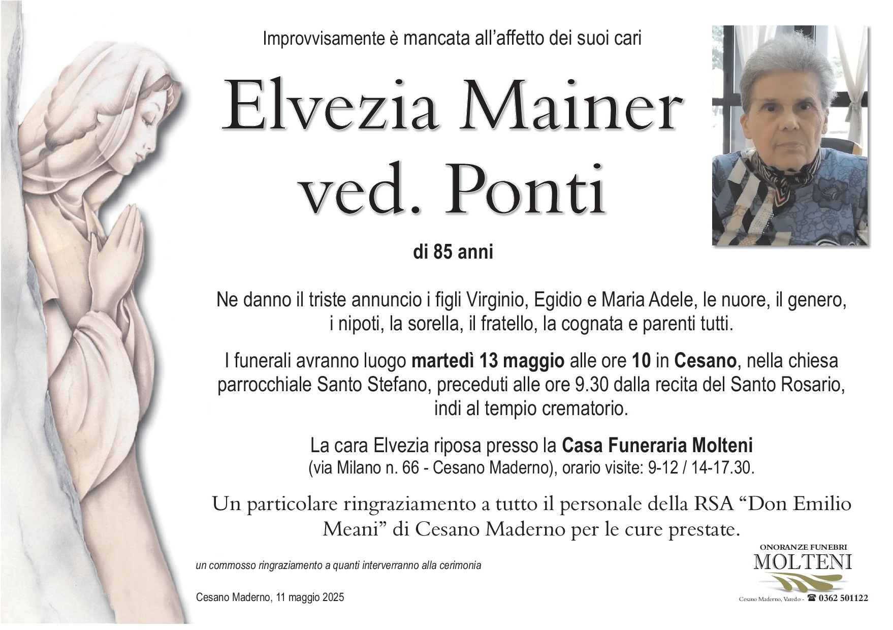 Elvezia Mainer<br>ved. Ponti<p>Classe 1939<p>
