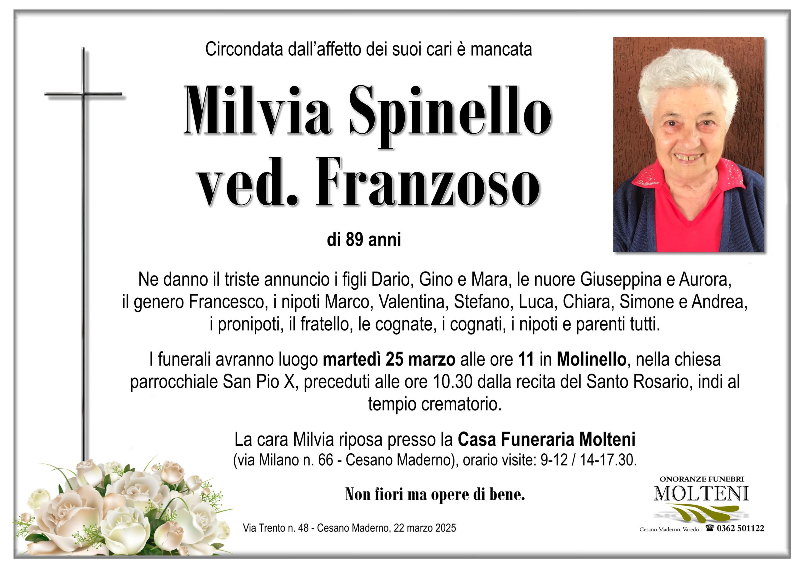 Milvia Spinello<br>ved. Franzoso<p>Classe 1935